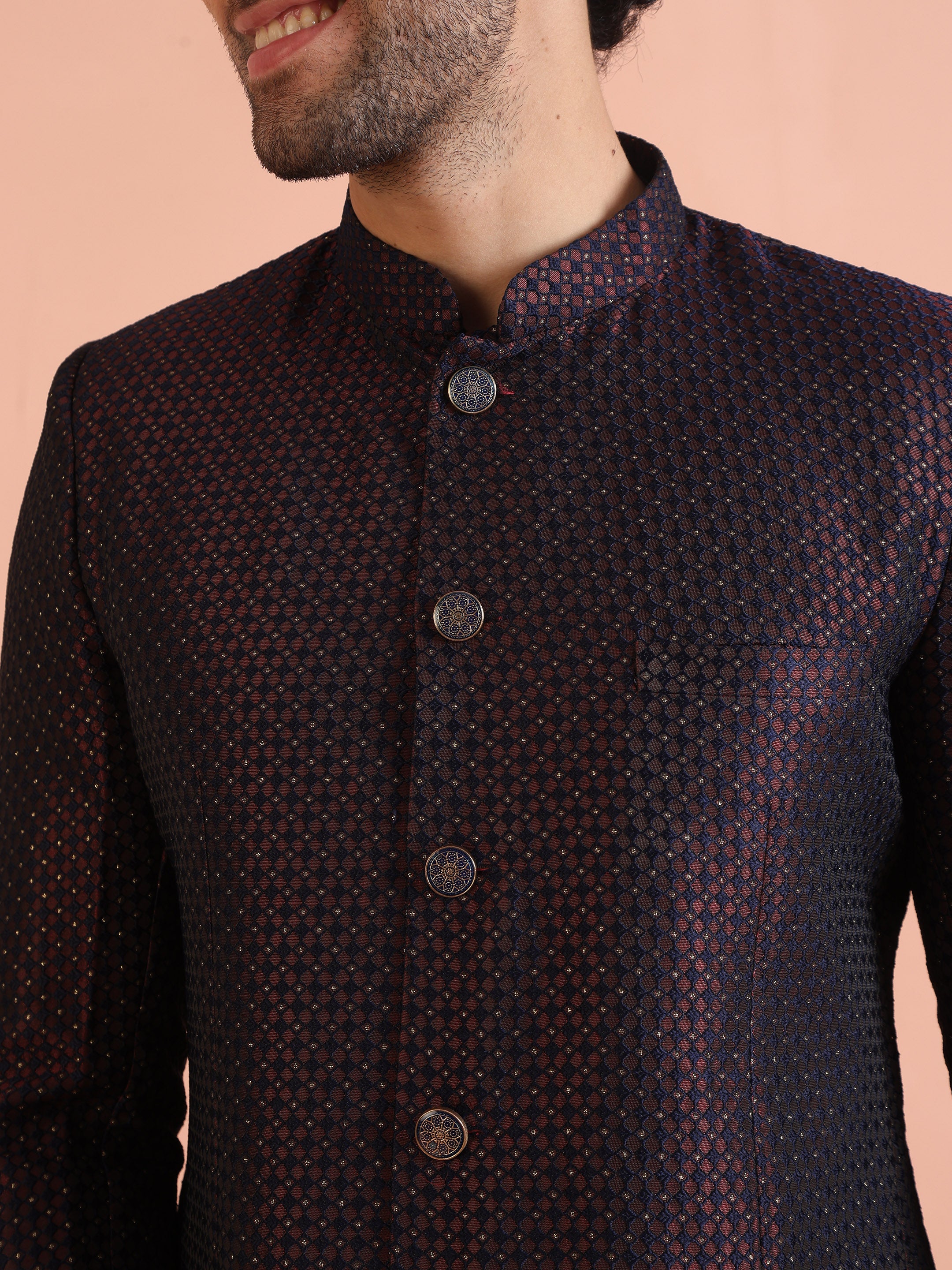 Maroon Silk Blend Textured Jodhpuri Bandhgala - Image 6