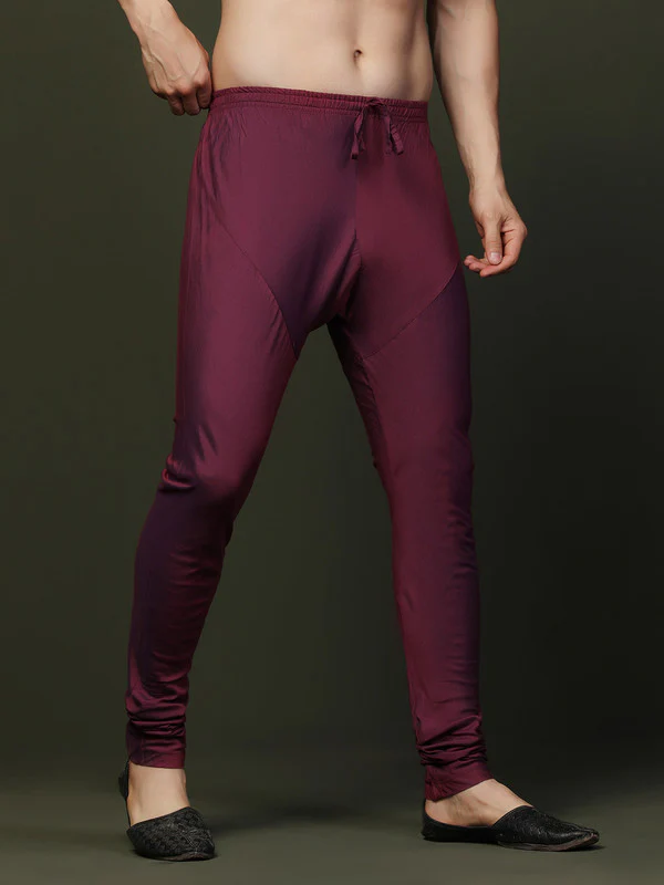 Maroon Silk Blend Solid Churidar - Image 2