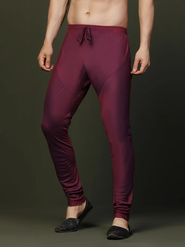 Maroon Silk Blend Solid Churidar - Image 3