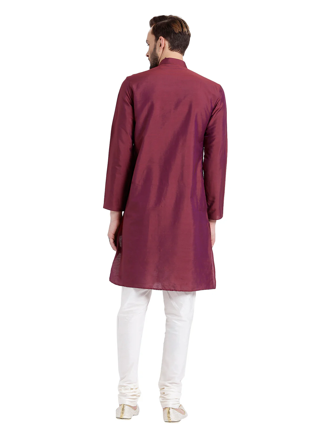 Maroon Cotton Silk Solid Kurta Churidar Set - Image 4