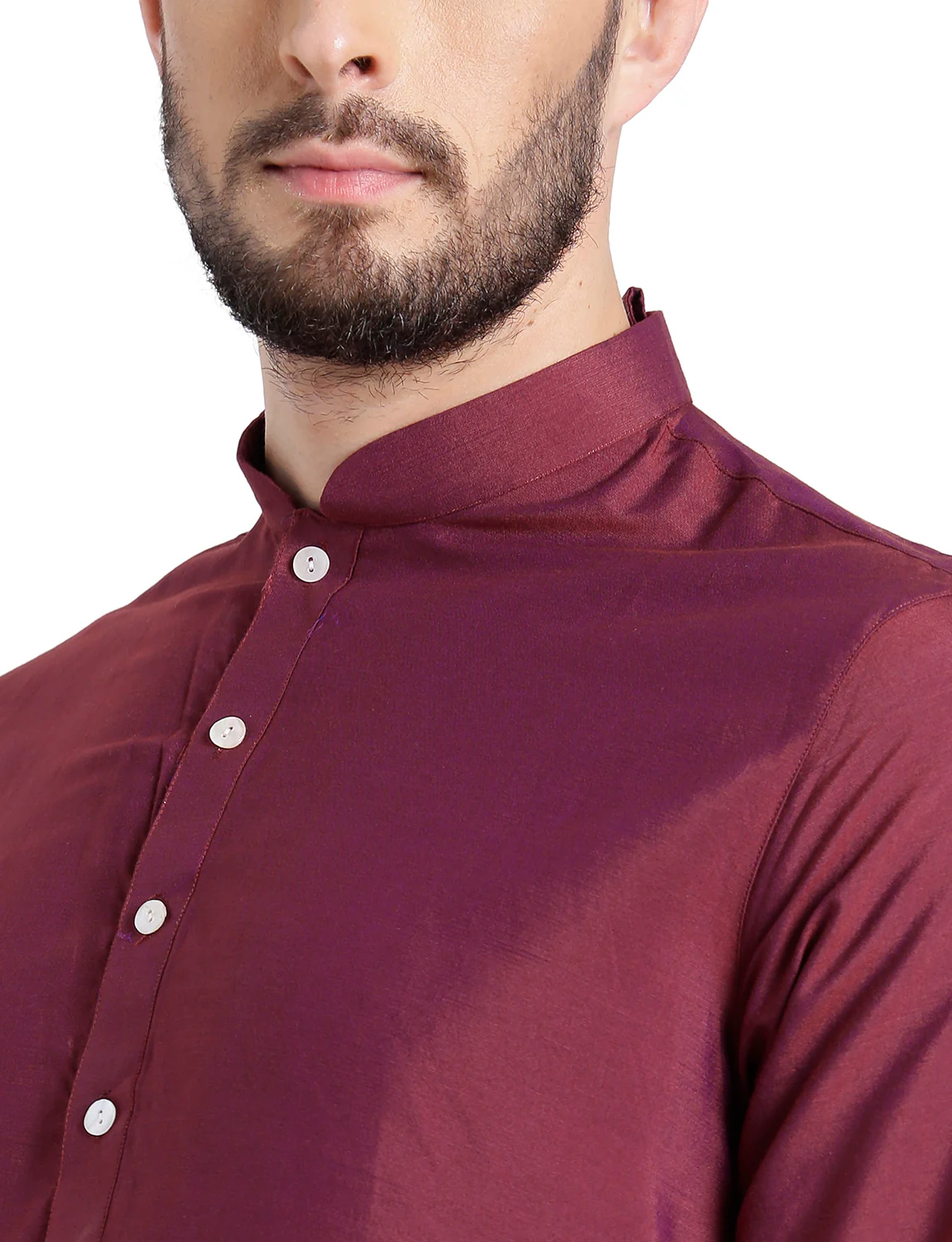 Maroon Cotton Silk Solid Kurta Churidar Set - Image 5