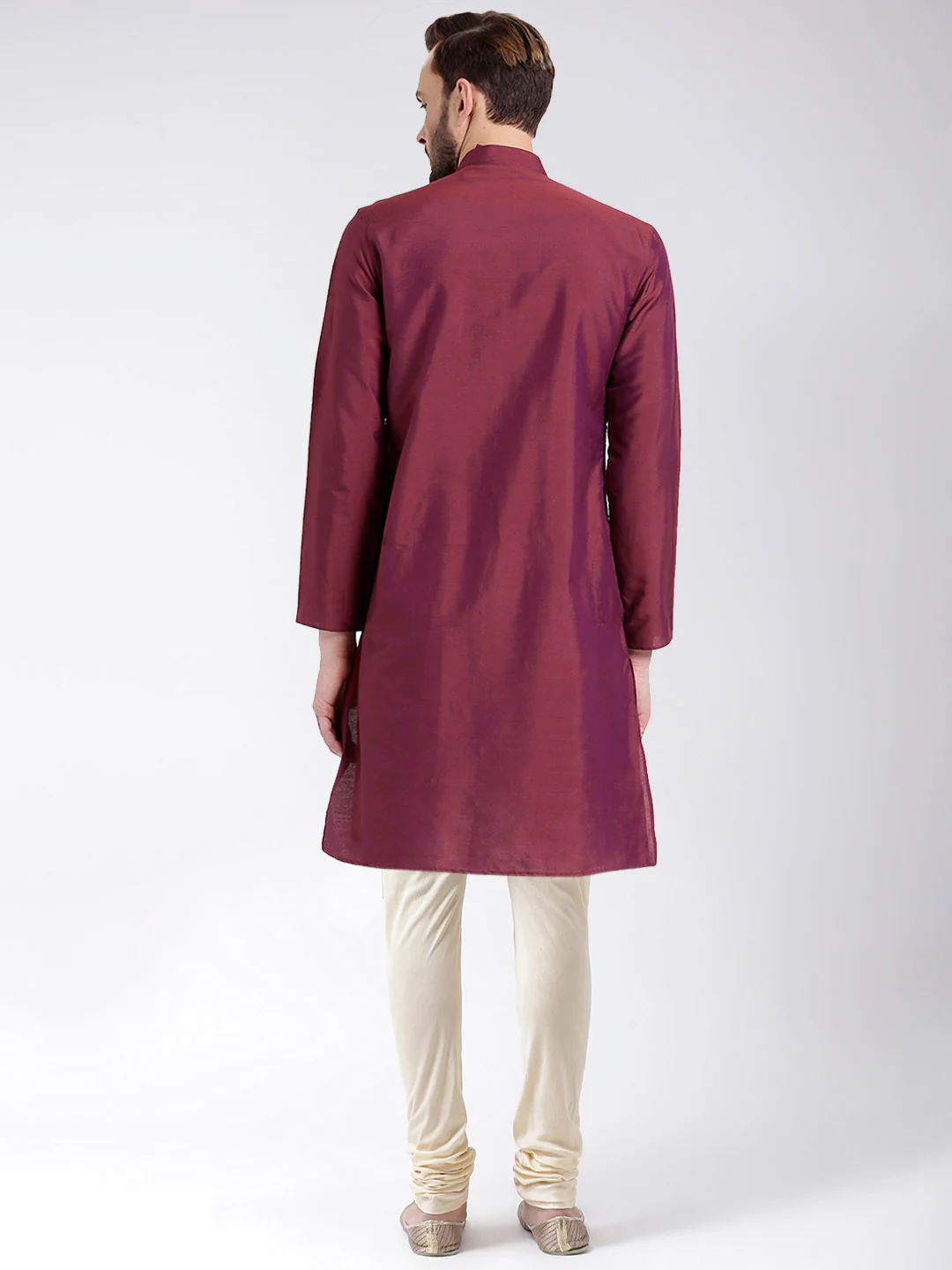 Wine Cotton Silk Solid Kurta Churidar Set - Image 4