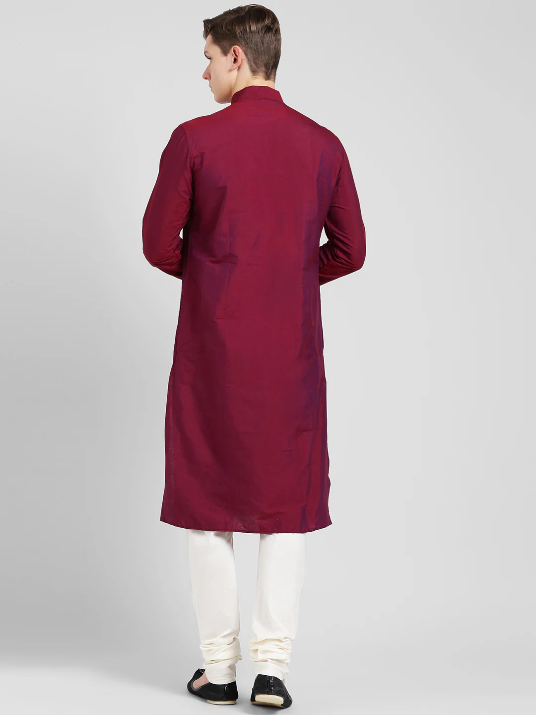 Magenta Cotton Silk Solid Kurta Churidar Set - Image 4