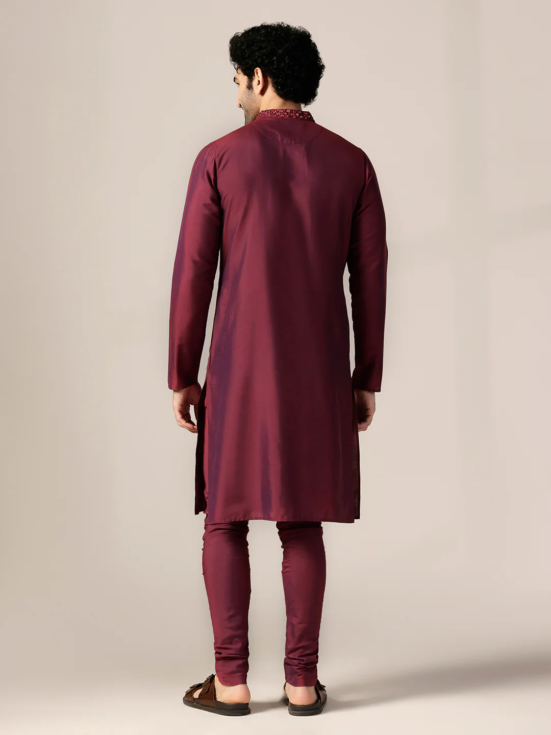 Wine Embroidered Kurta Set - Image 4