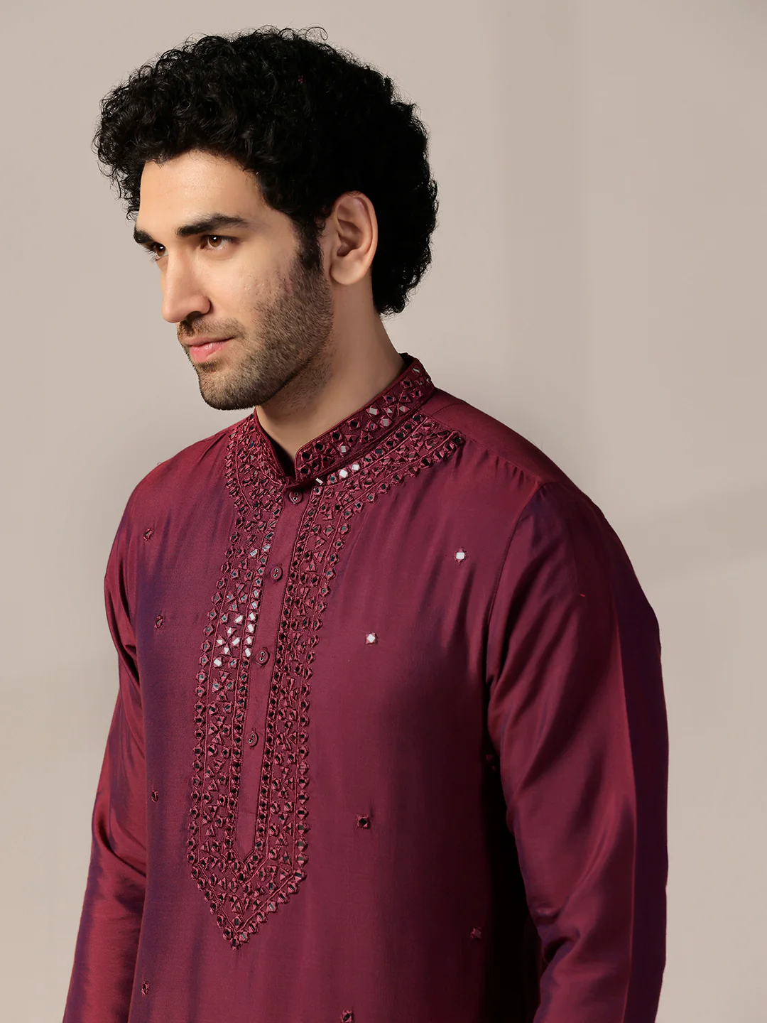 Wine Embroidered Kurta Set - Image 5