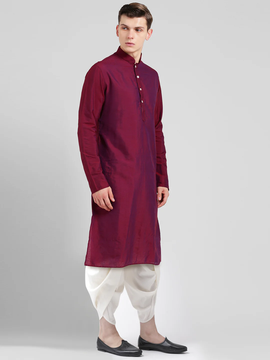 Magenta Cotton Silk Kurta Dhoti Set â€“ Solid Ethnic Outfit â€“ Traditional Festive Wear - Image 2