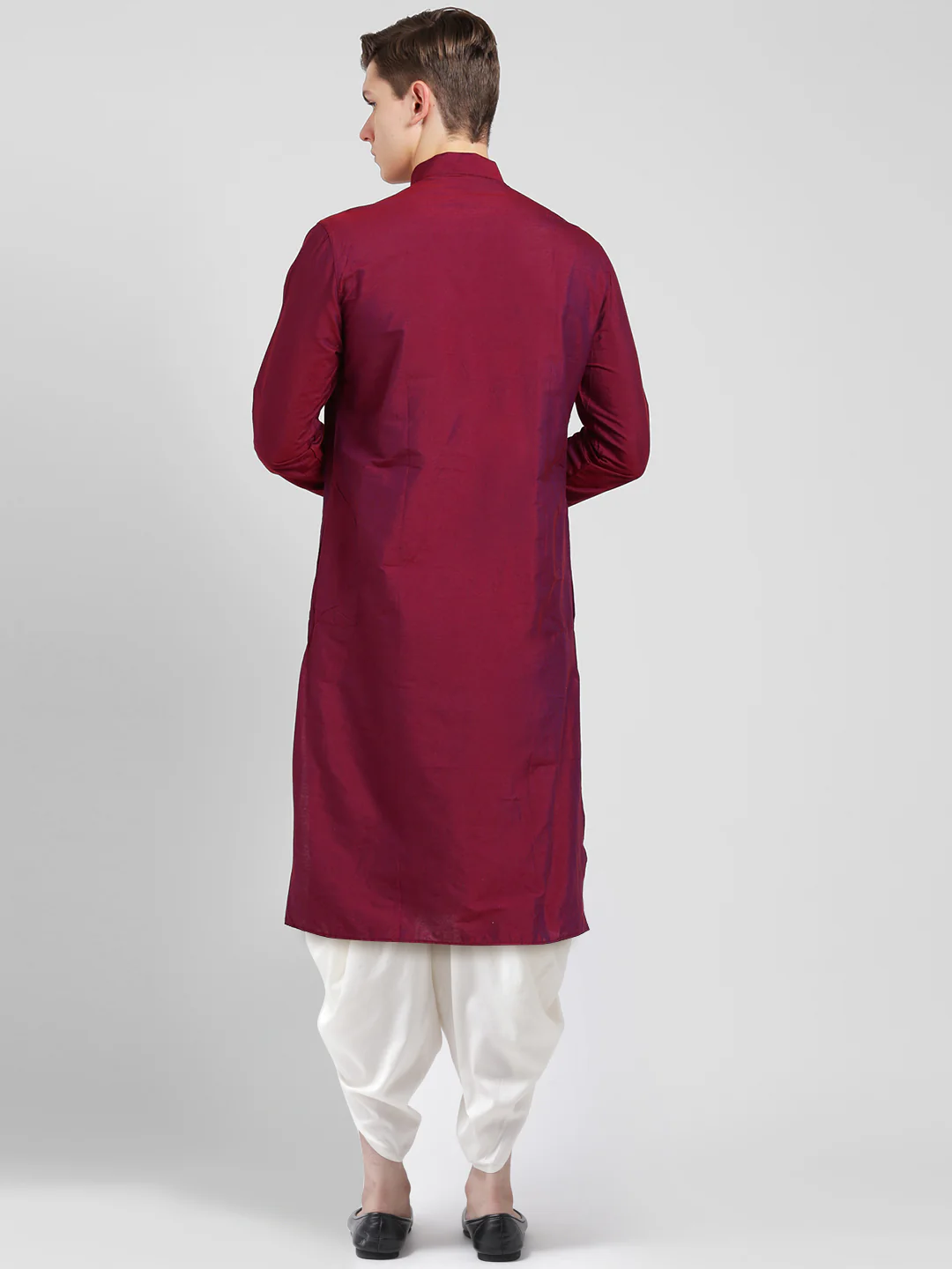 Magenta Cotton Silk Kurta Dhoti Set â€“ Solid Ethnic Outfit â€“ Traditional Festive Wear - Image 4