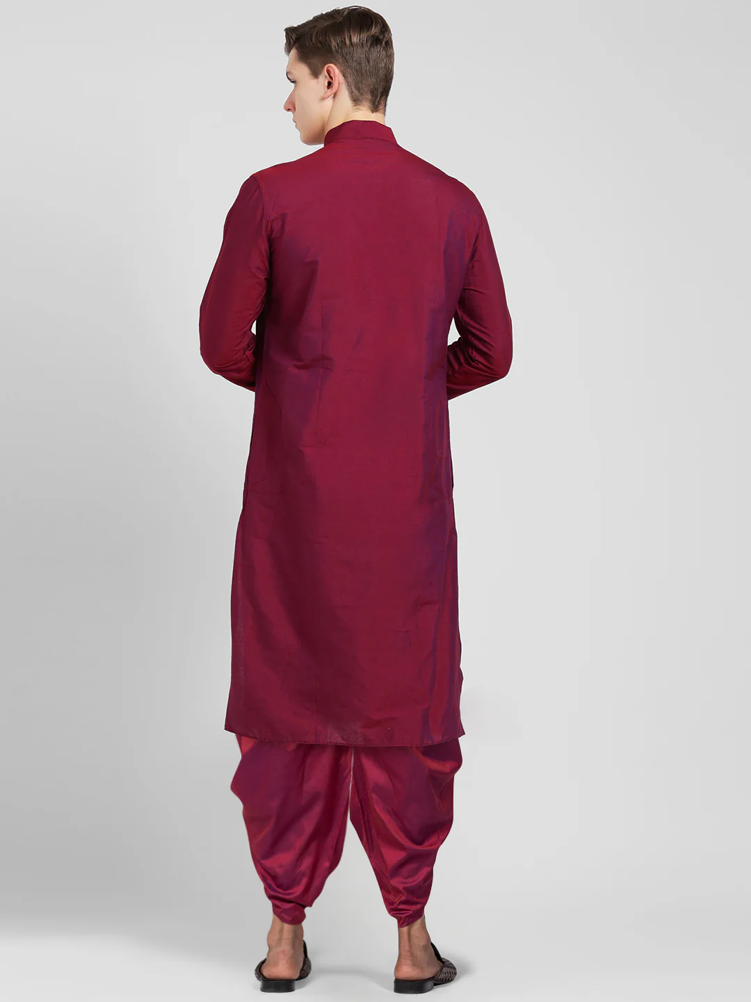Maroon Cotton Silk Kurta Dhoti Set - Image 4