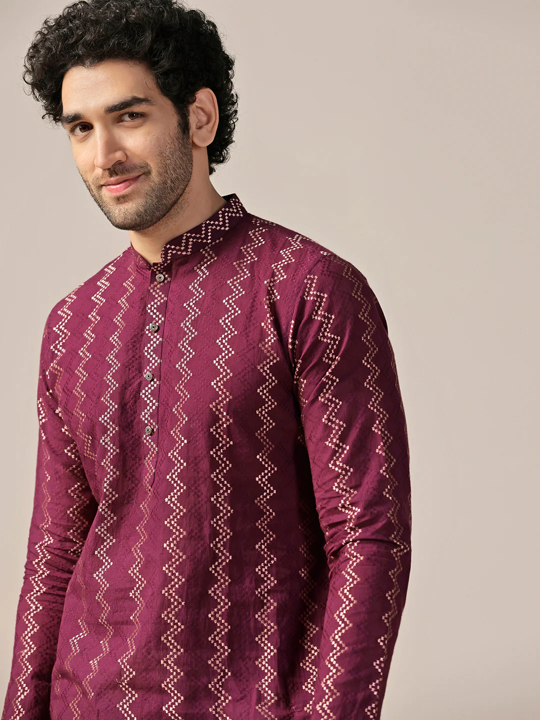 Men Magenta Kurta Dhoti Set - Image 5