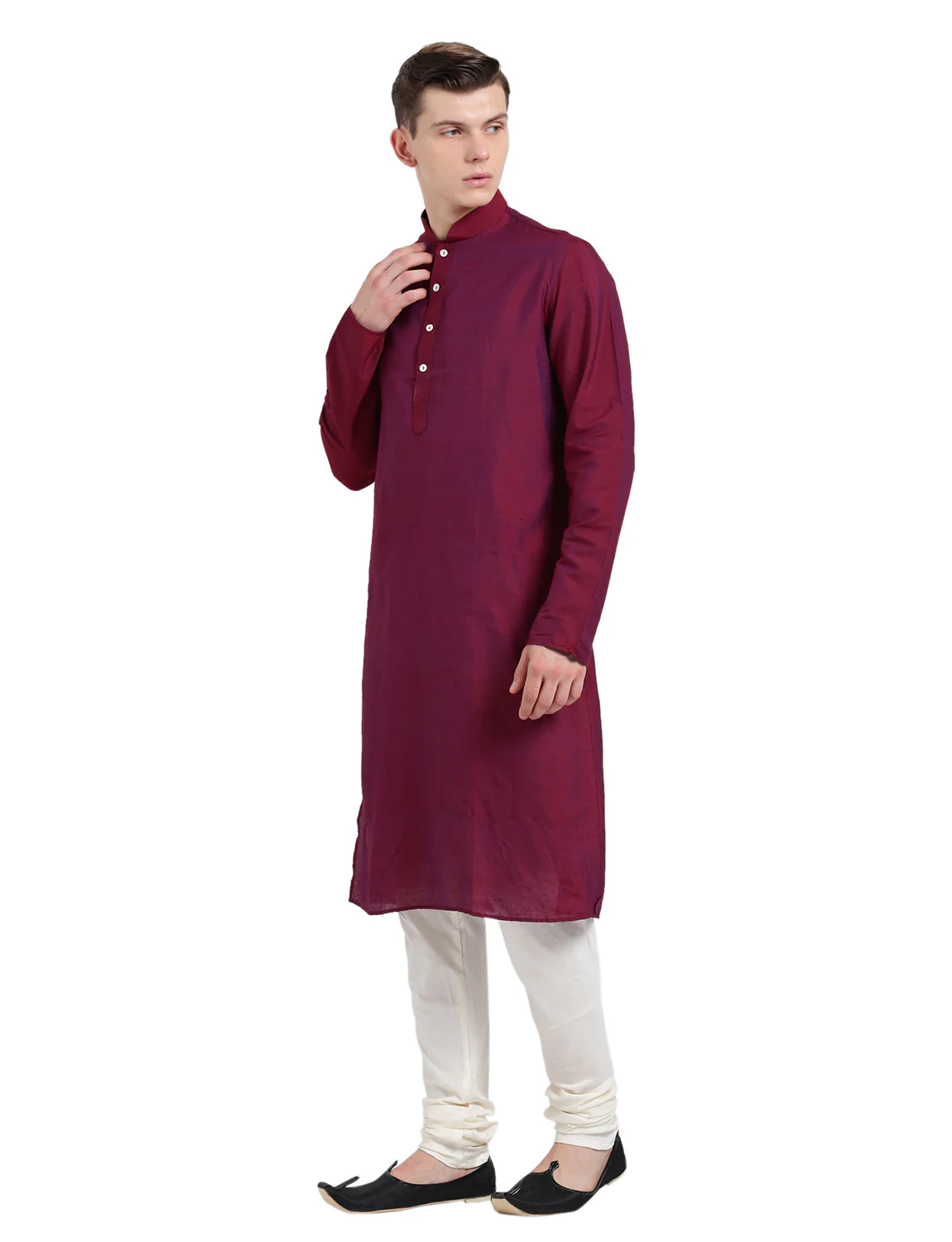 Maroon Cotton Plain Kurta - Image 2