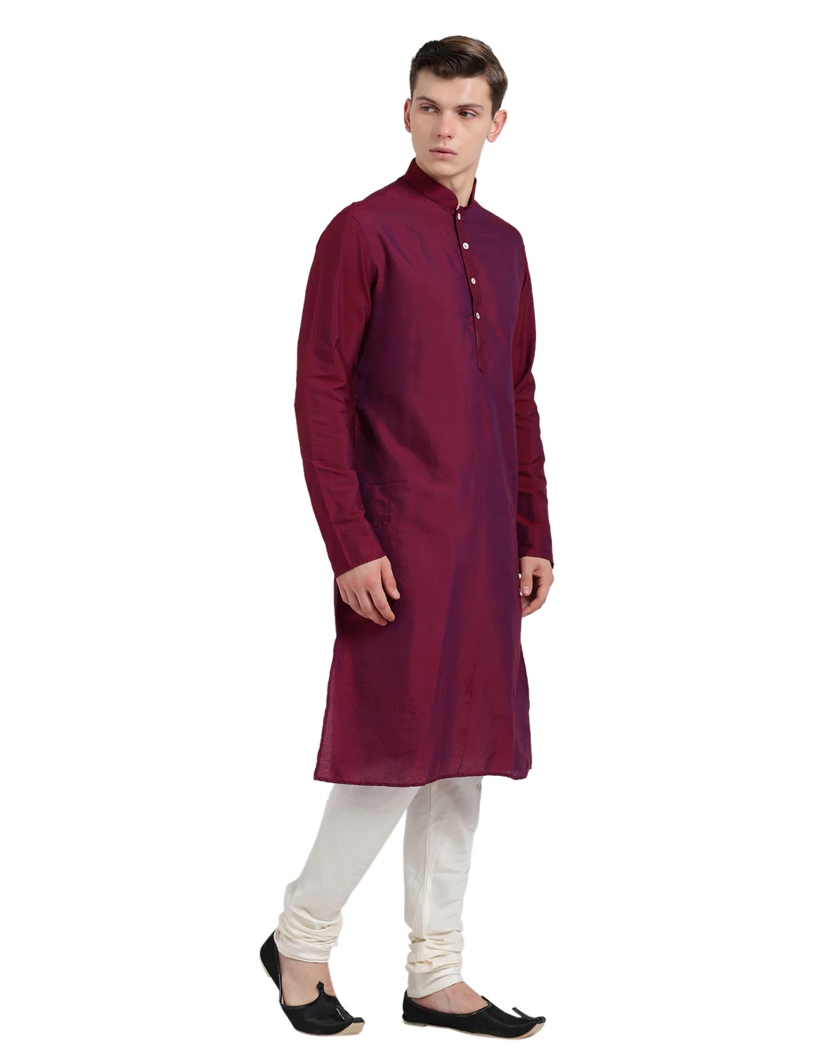 Maroon Cotton Plain Kurta - Image 3