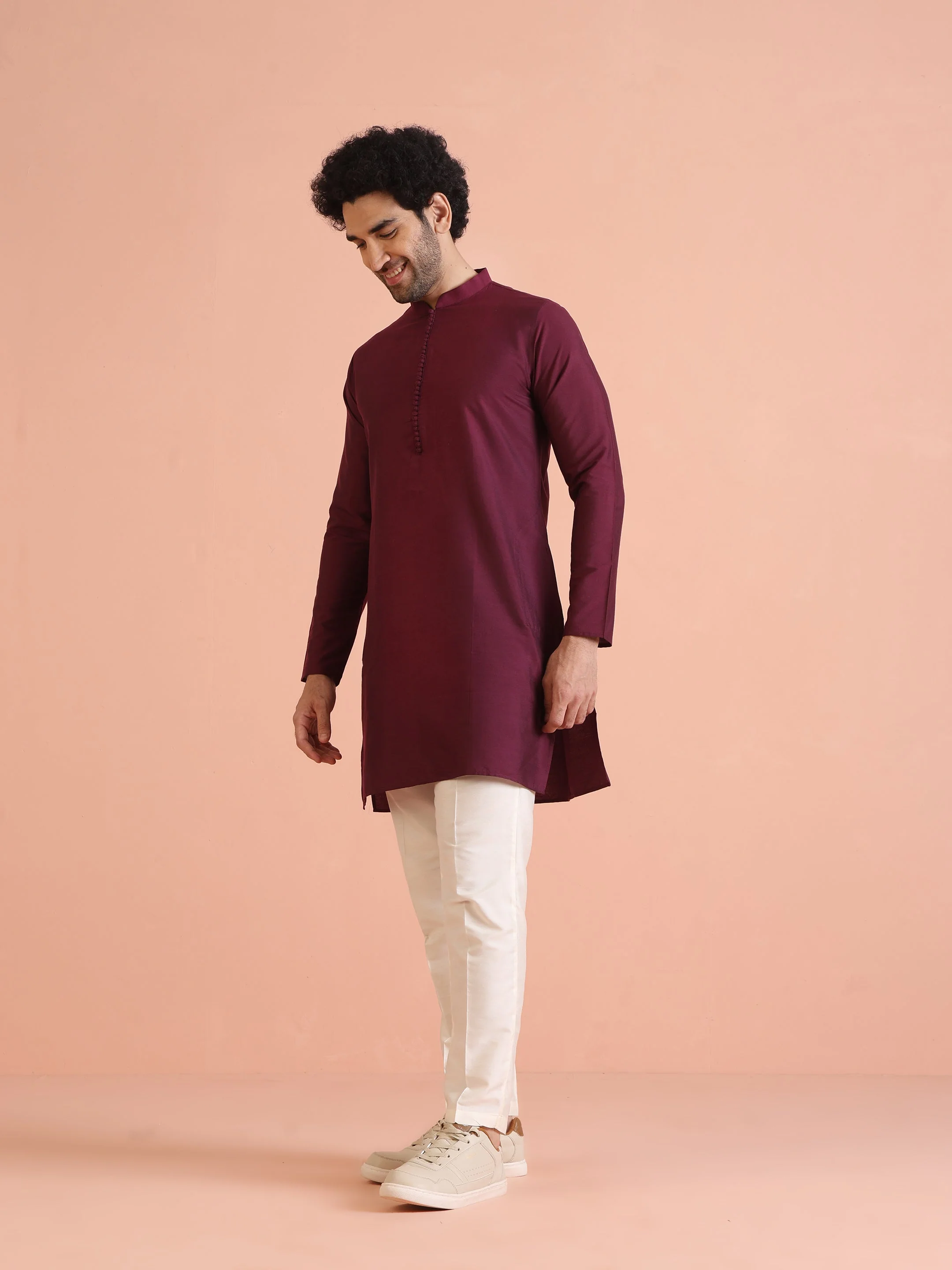 Maroon Solid Silk Blend Kurta for Mens Elegant Festive Ethnic Wear - Image 10