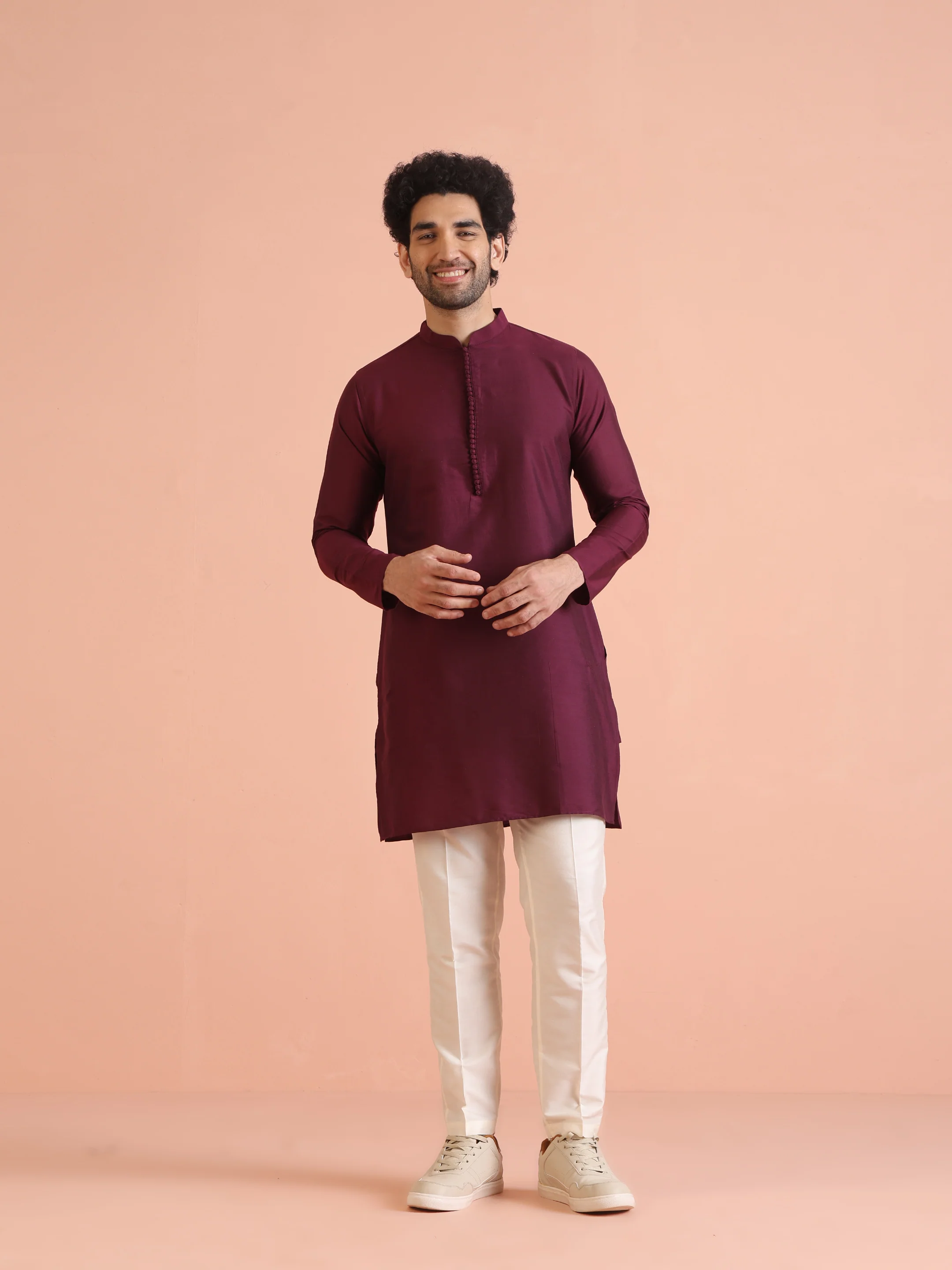 Maroon Solid Silk Blend Kurta for Mens Elegant Festive Ethnic Wear - Image 2