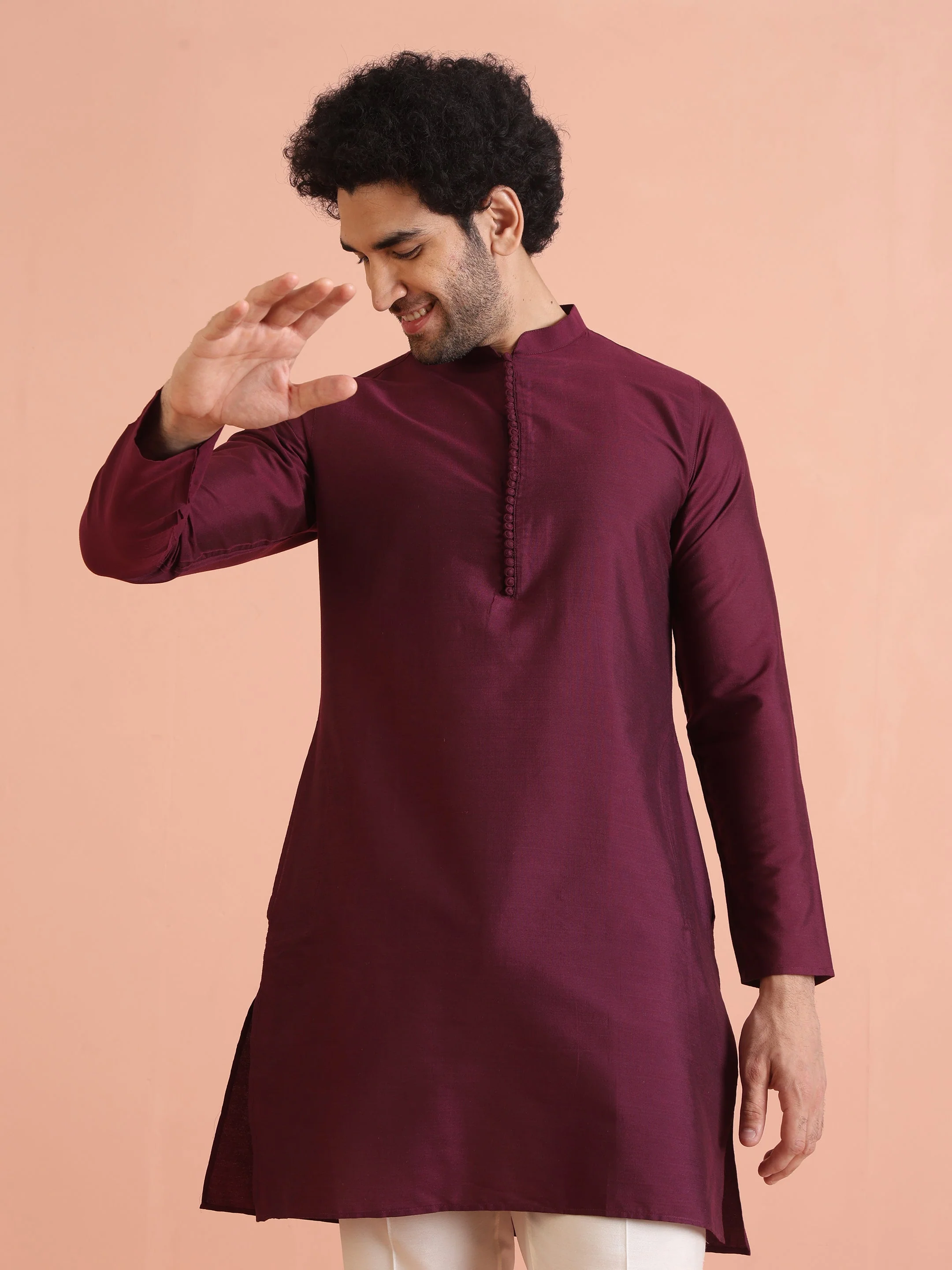 Maroon Solid Silk Blend Kurta for Mens Elegant Festive Ethnic Wear - Image 7