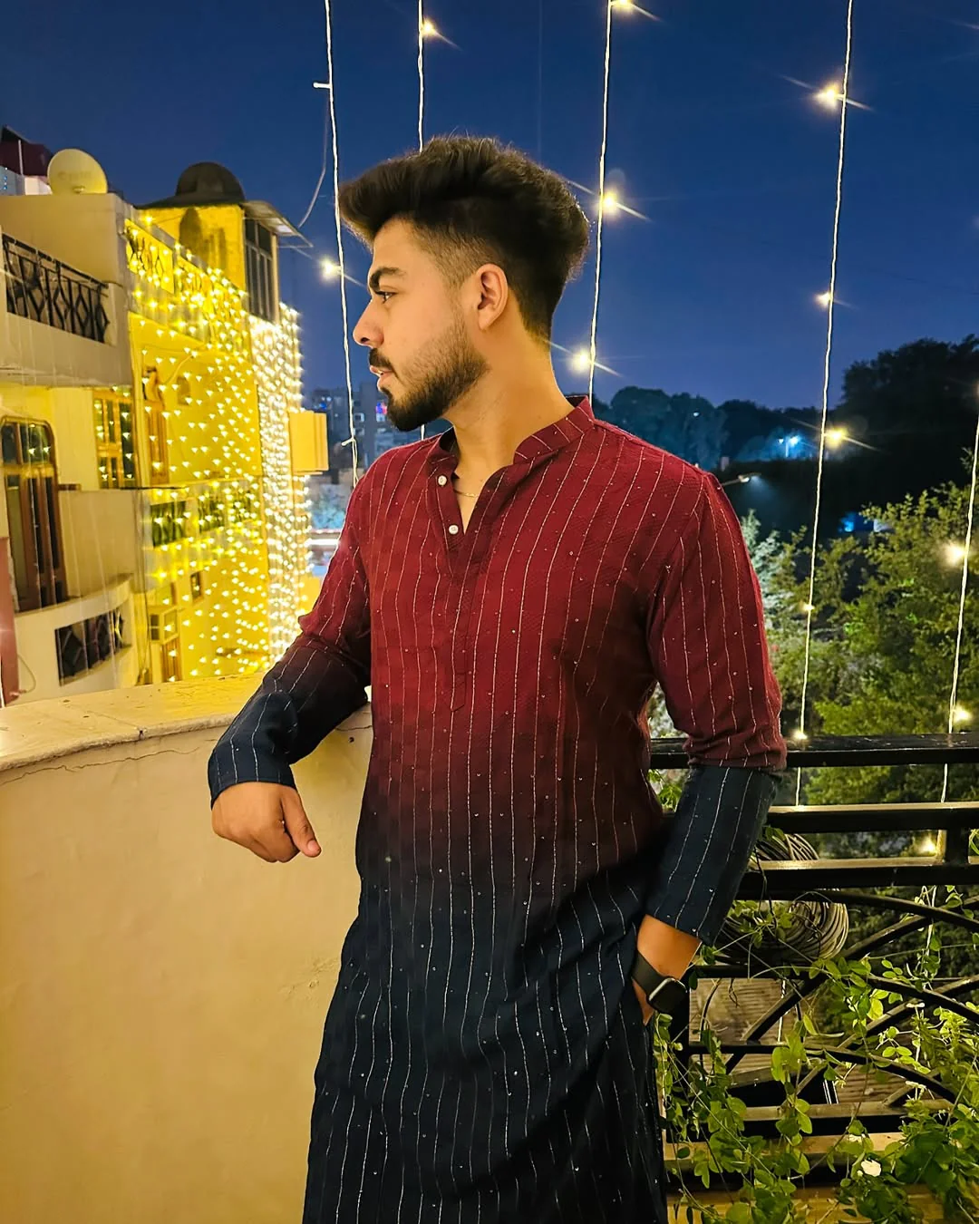 Wine Navy Ombre Sequinned Kurta - Image 8