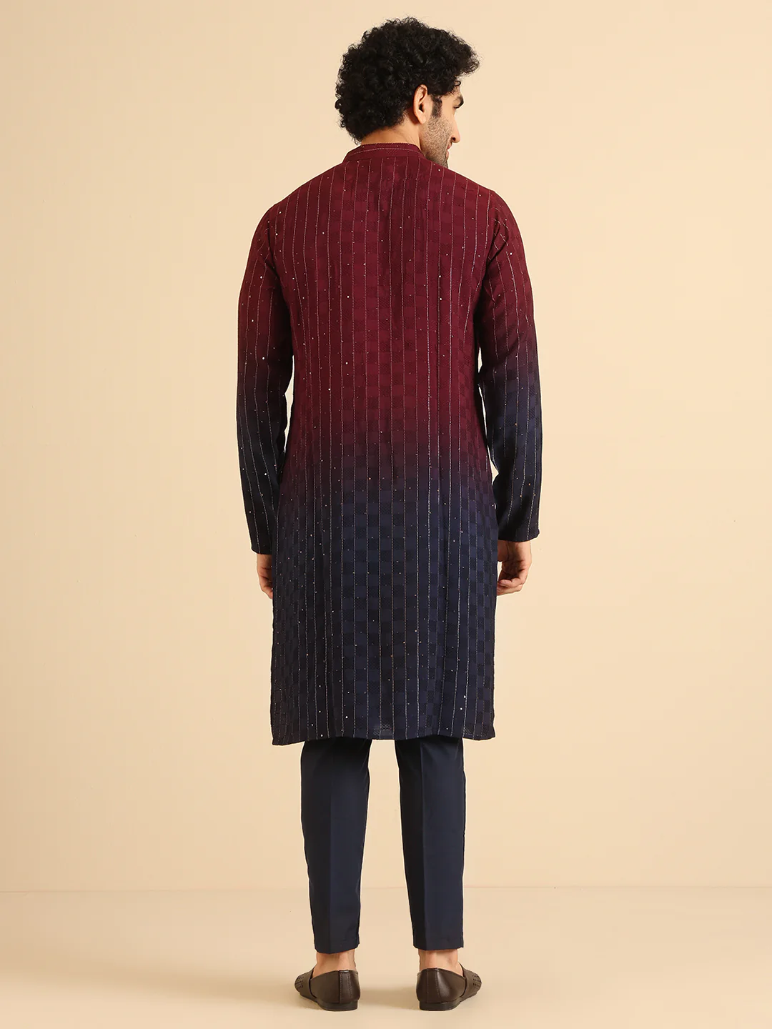 Men Magenta Kurta Trouser Set - Image 5