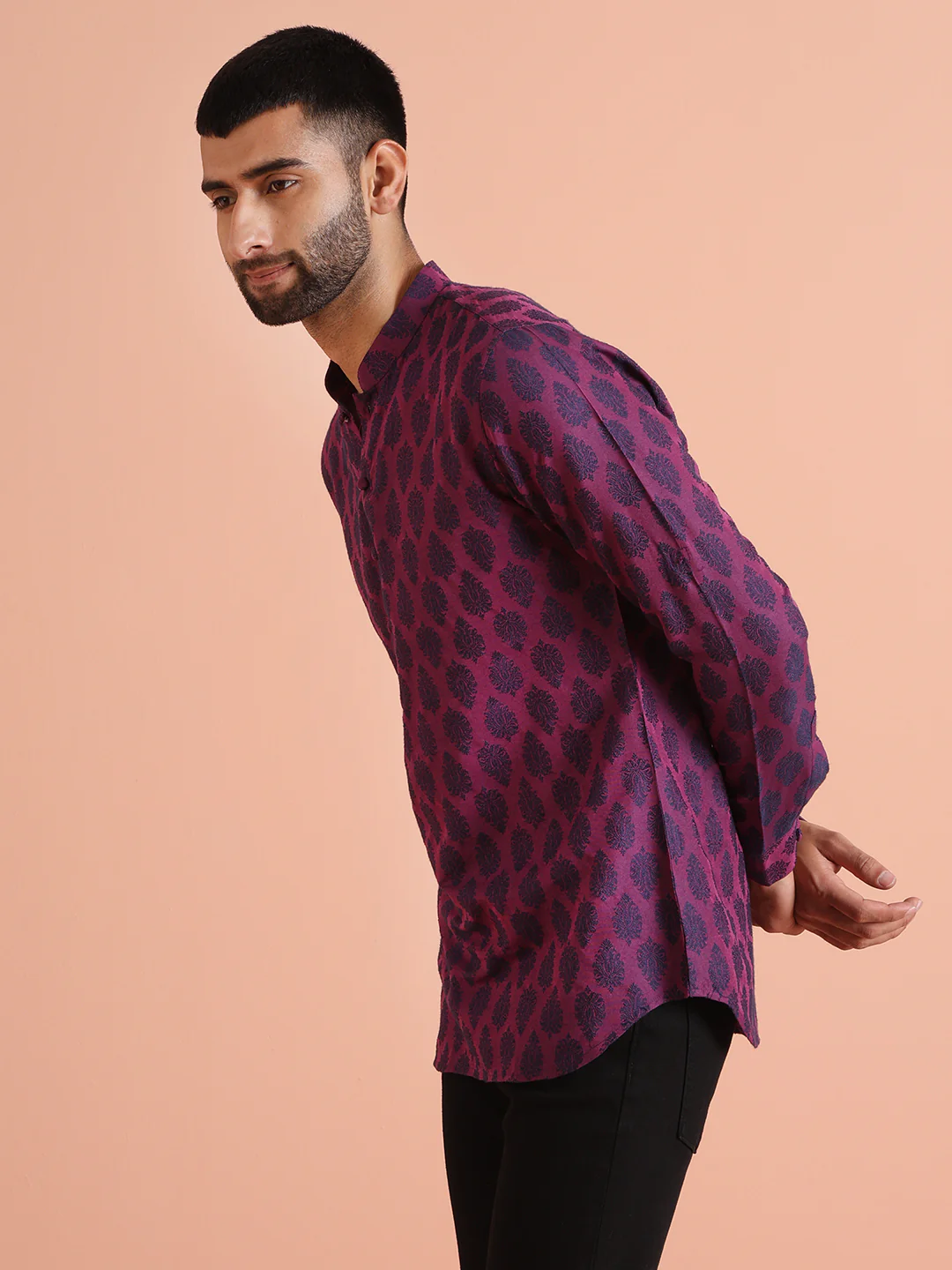 Maroon Silk Blend Printed Short Kurta - Image 4