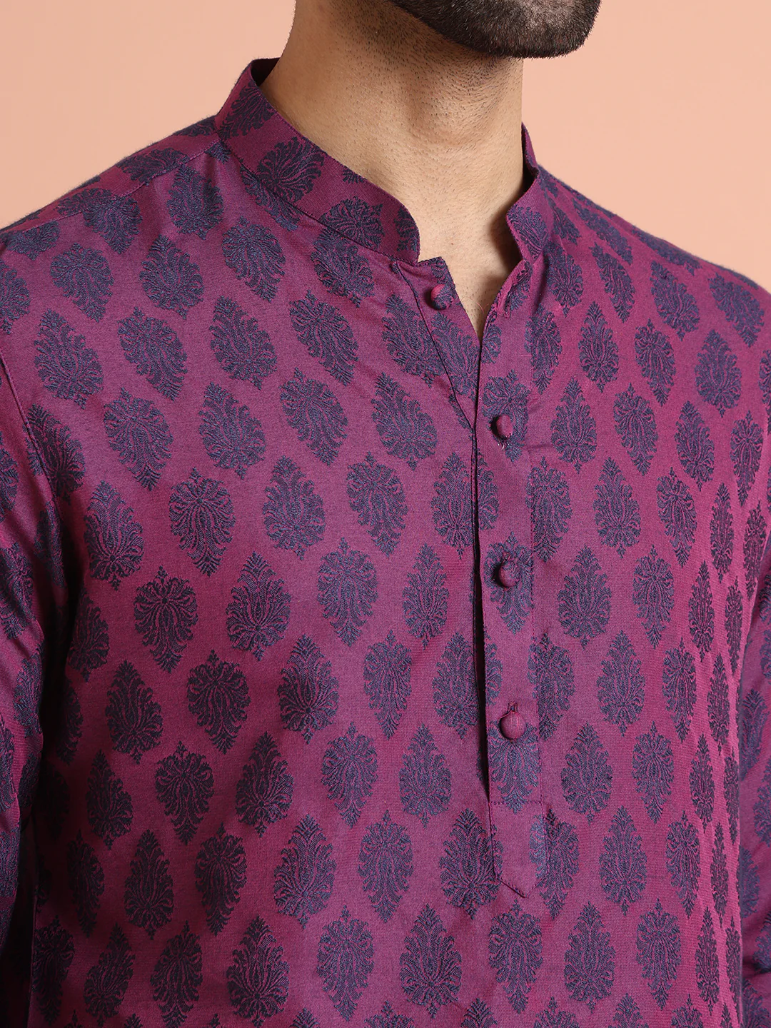 Maroon Silk Blend Printed Short Kurta - Image 6
