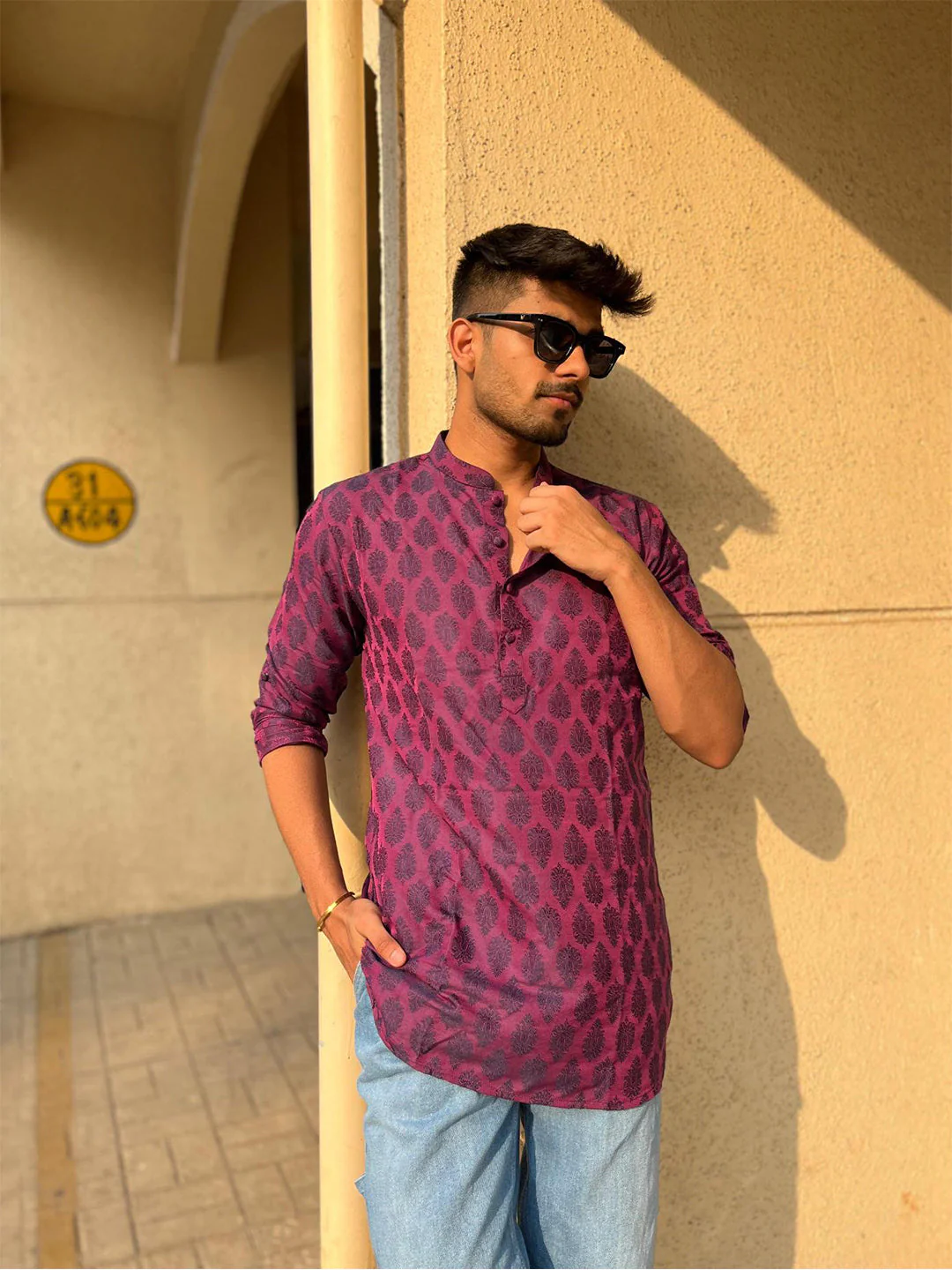 Maroon Silk Blend Printed Short Kurta - Image 9