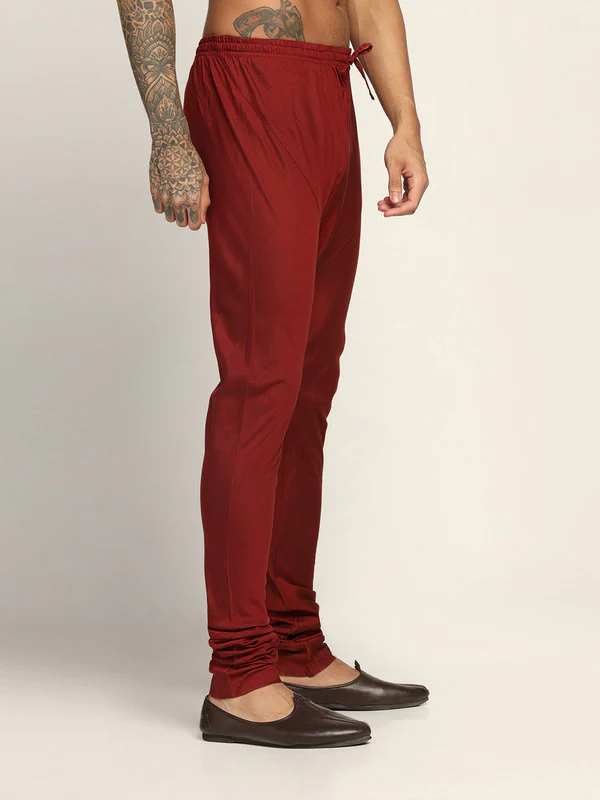 Maroon Art Silk Solid Churidar Bottomwear - Image 2