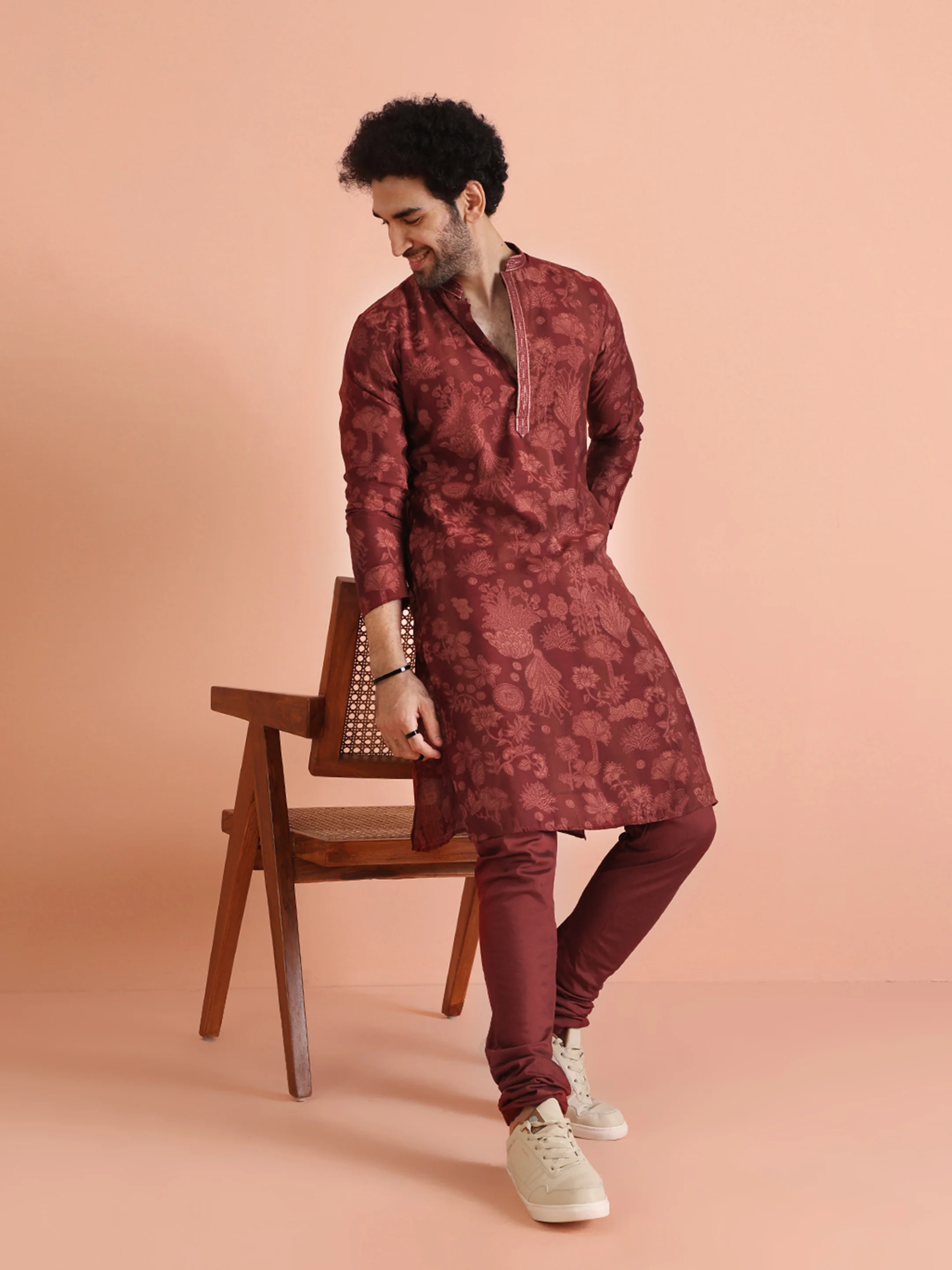 Maroon Printed Kurta with Maroon Churidar - Image 2
