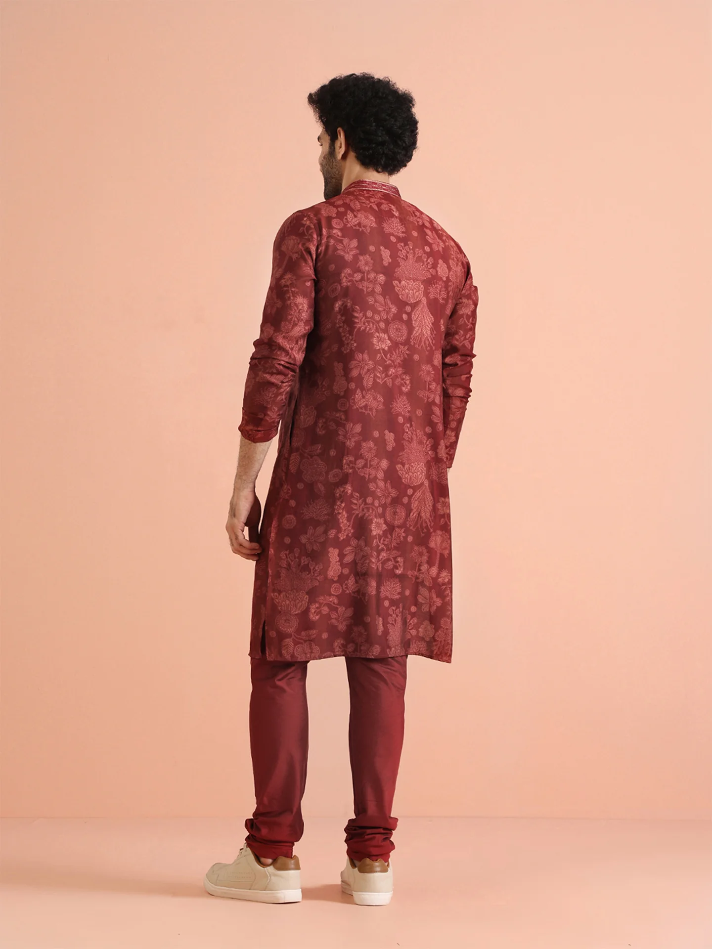 Maroon Printed Kurta with Maroon Churidar - Image 6