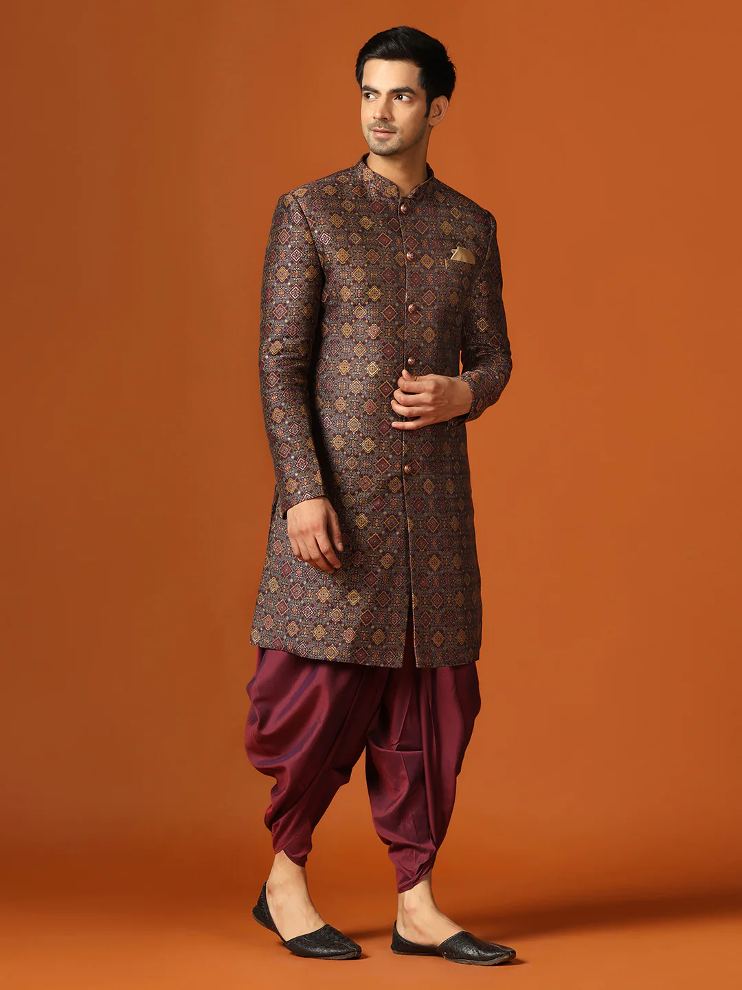 Men Maroon Indowestern Dhoti Pant Set - Image 2