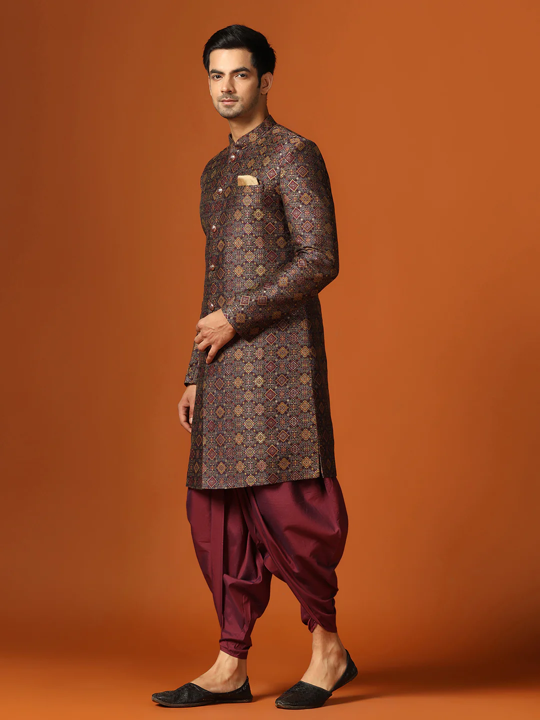 Men Maroon Indowestern Dhoti Pant Set - Image 3