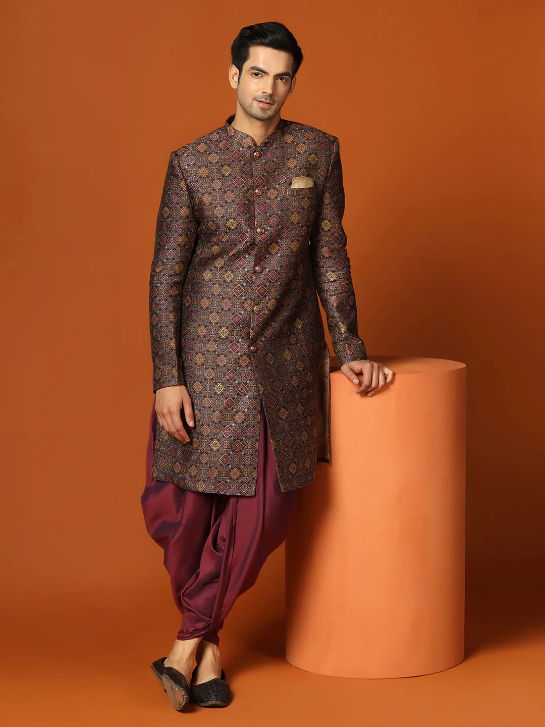 Men Maroon Indowestern Dhoti Pant Set - Image 7