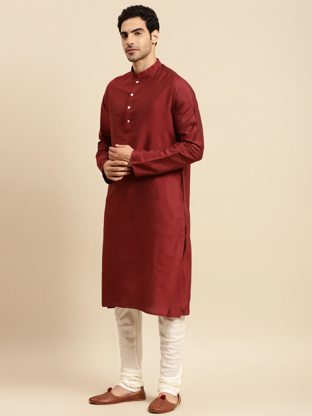 Maroon Silk Blend Kurta Churidar with Dupatta - Image 3