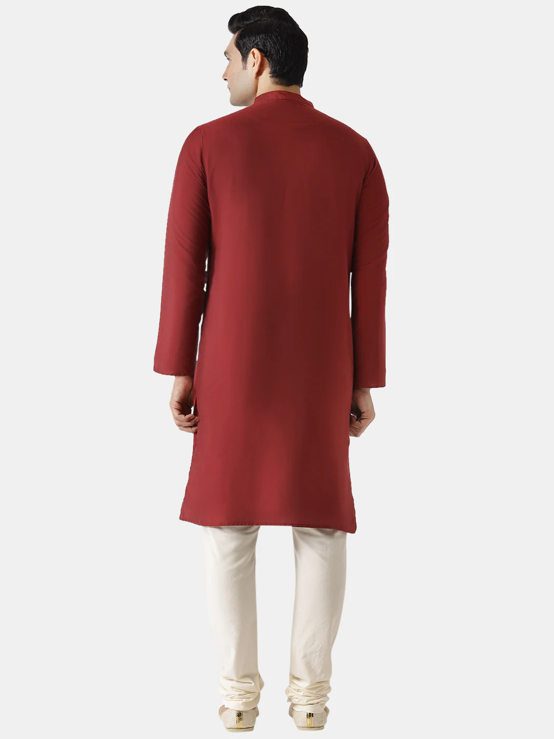 Men Maroon Silk Blend Solid Kurta Churidar Set â€“ Elegant Festive Wear - Image 4