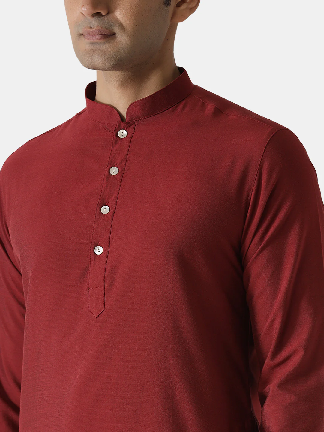 Men Maroon Silk Blend Solid Kurta Churidar Set â€“ Elegant Festive Wear - Image 5