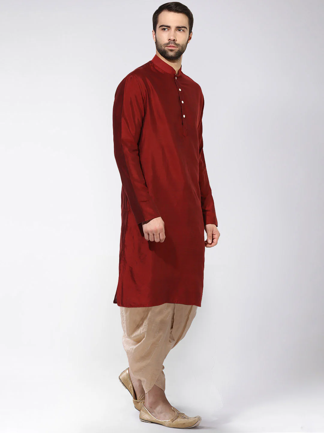 Maroon Silk Blend Solid Kurta Dhoti Set - Image 2