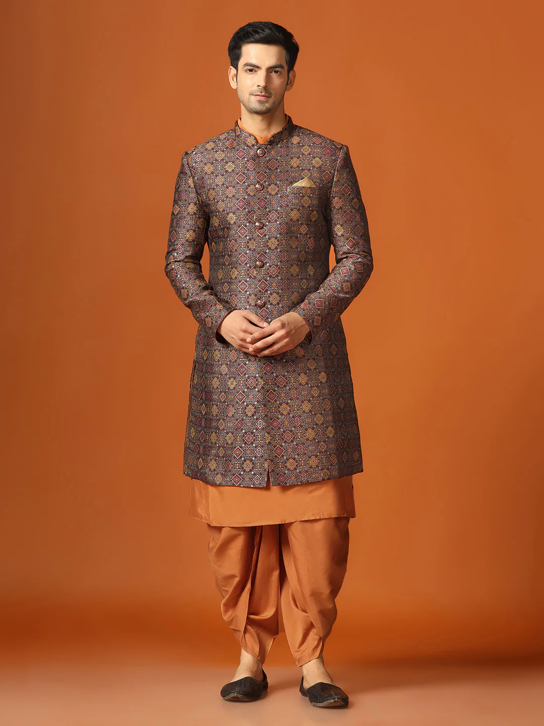 Men Maroon Kurta Indowestern Dhoti Pant Set