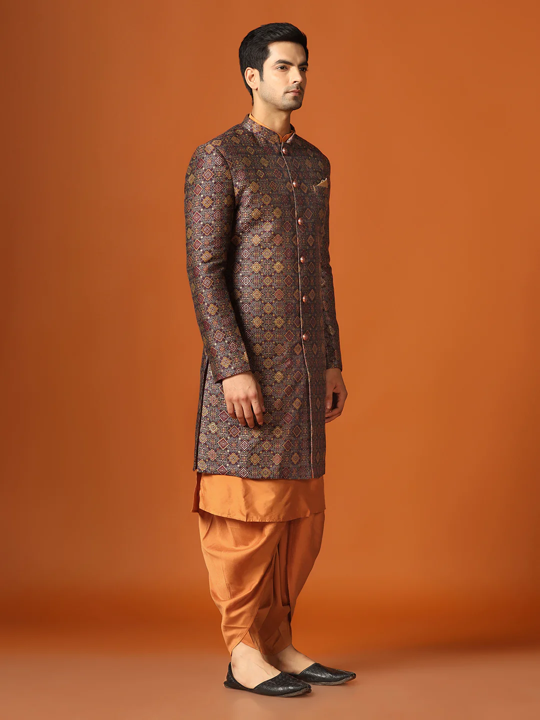 Men Maroon Kurta Indowestern Dhoti Pant Set - Image 2