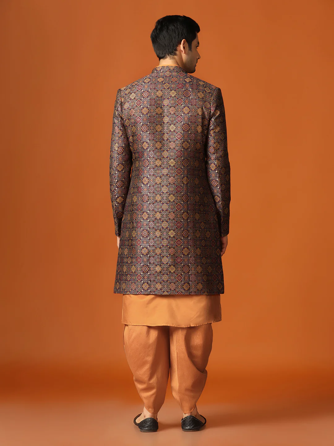 Men Maroon Kurta Indowestern Dhoti Pant Set - Image 4