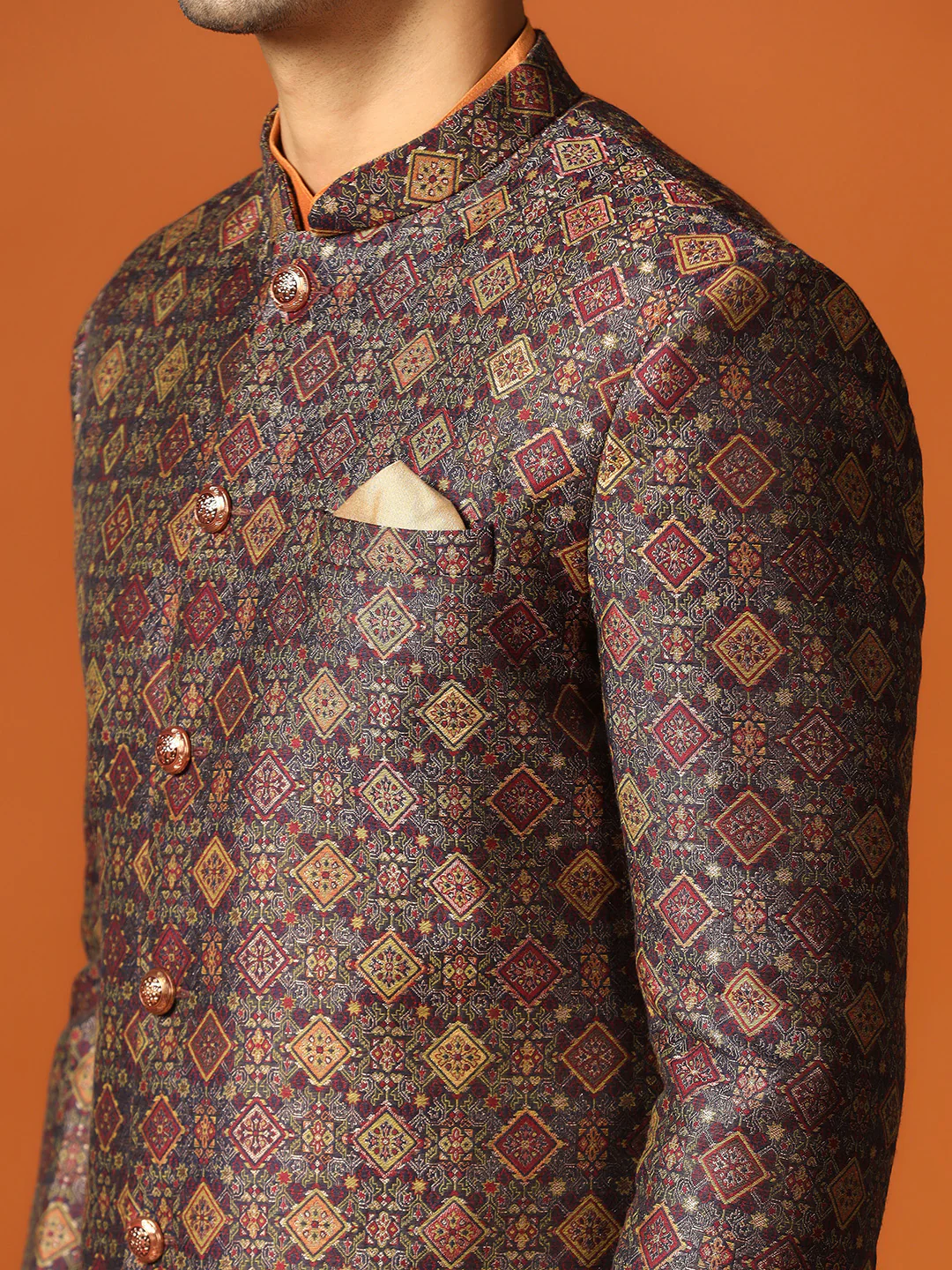 Men Maroon Kurta Indowestern Dhoti Pant Set - Image 5