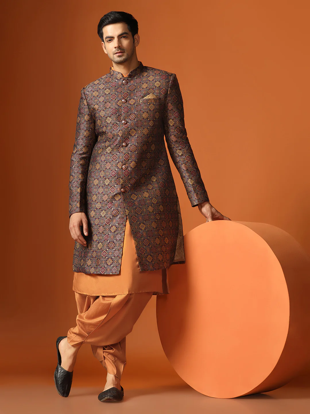 Men Maroon Kurta Indowestern Dhoti Pant Set - Image 8