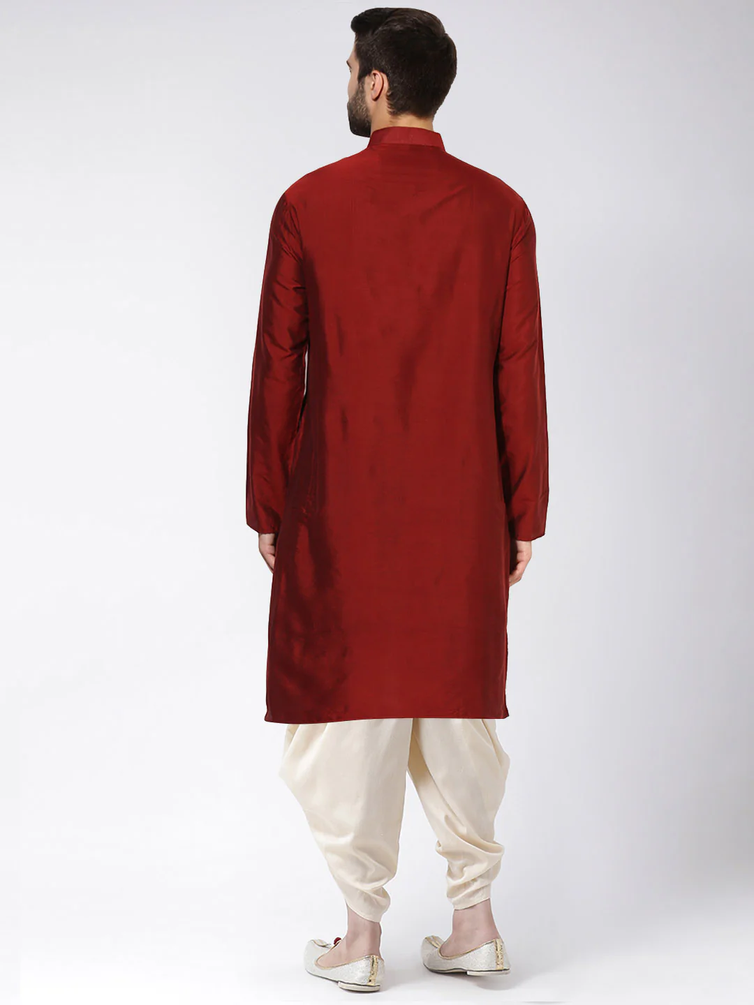 Maroon Silk Blend Solid Long Kurta - Image 3