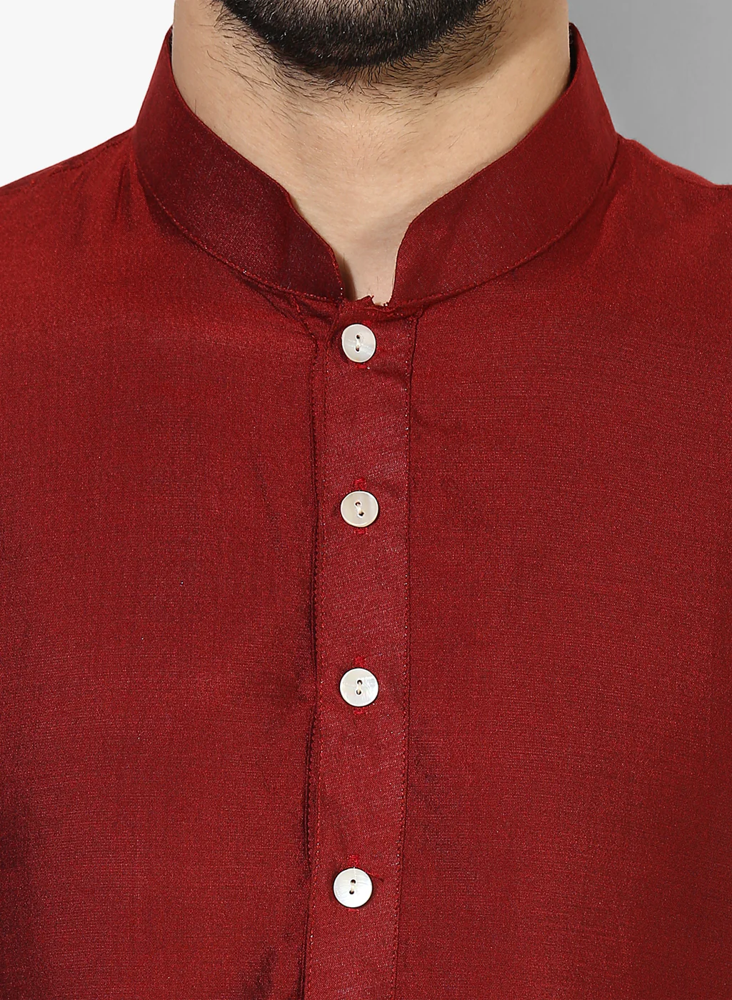 Maroon Silk Blend Solid Long Kurta - Image 4