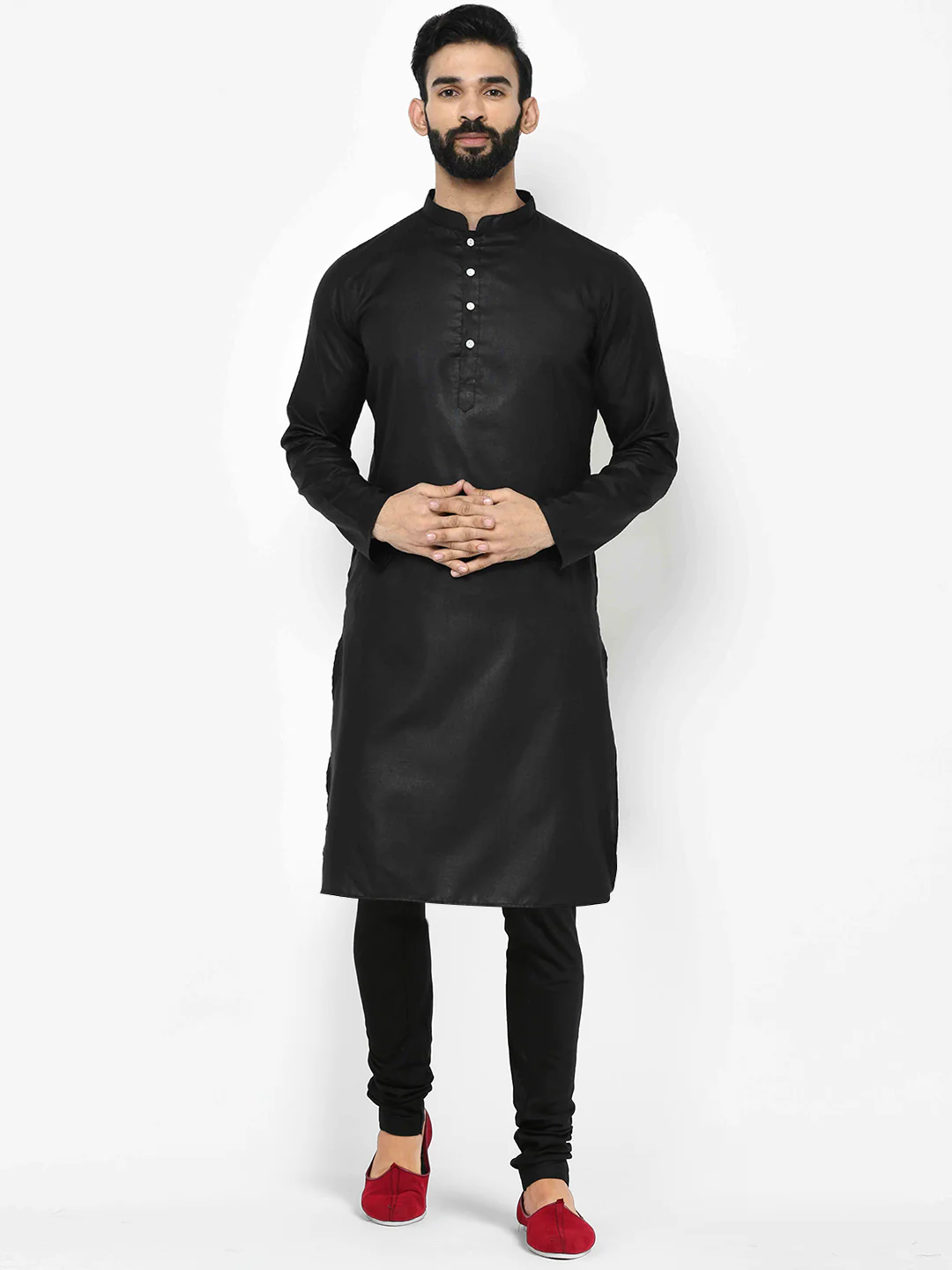Men Maroon Solid Kurta Indowestern Churidar Set - Image 5