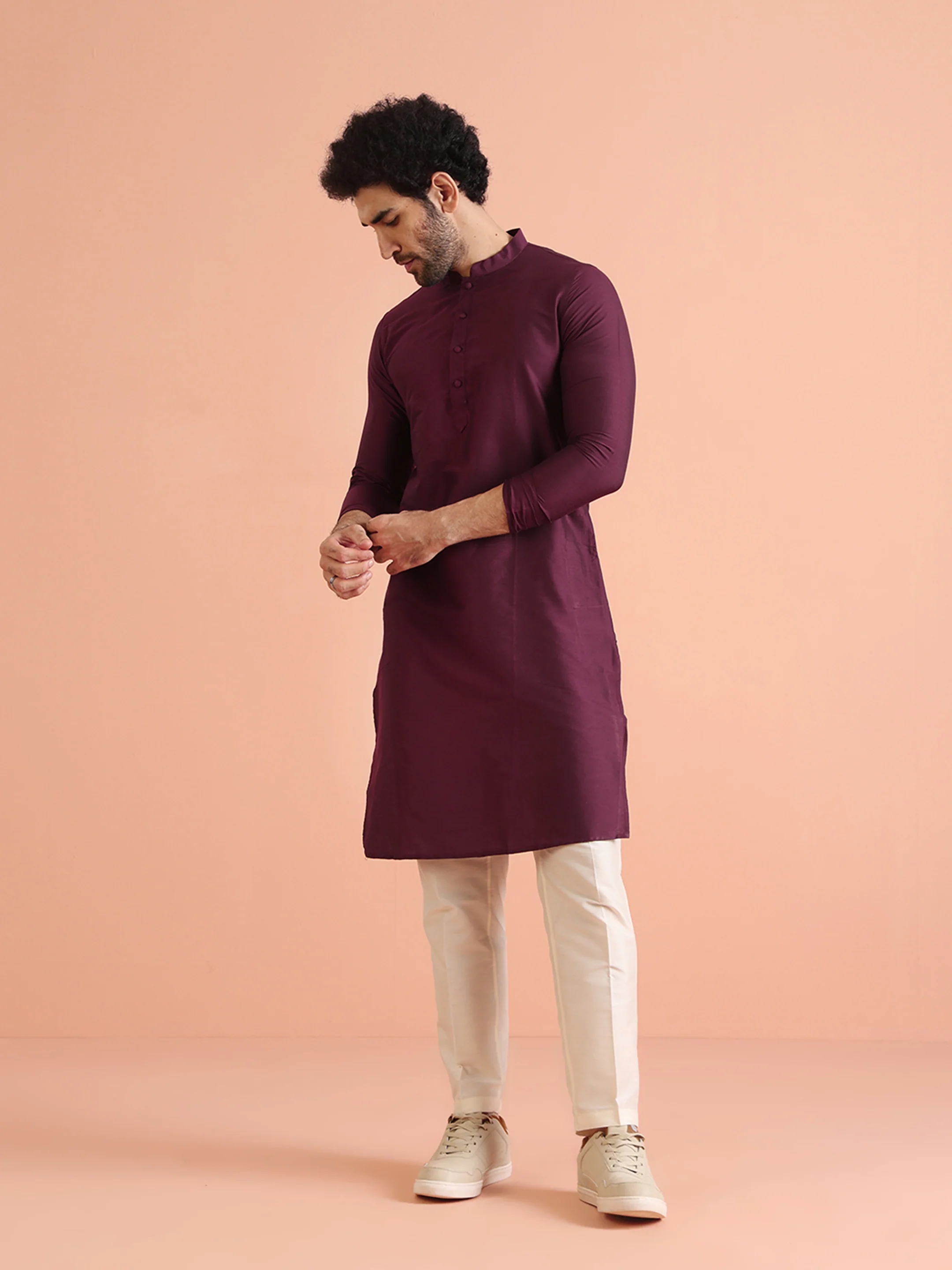Maroon Mirror Work Jacket Kurta Trouser Set - Image 2
