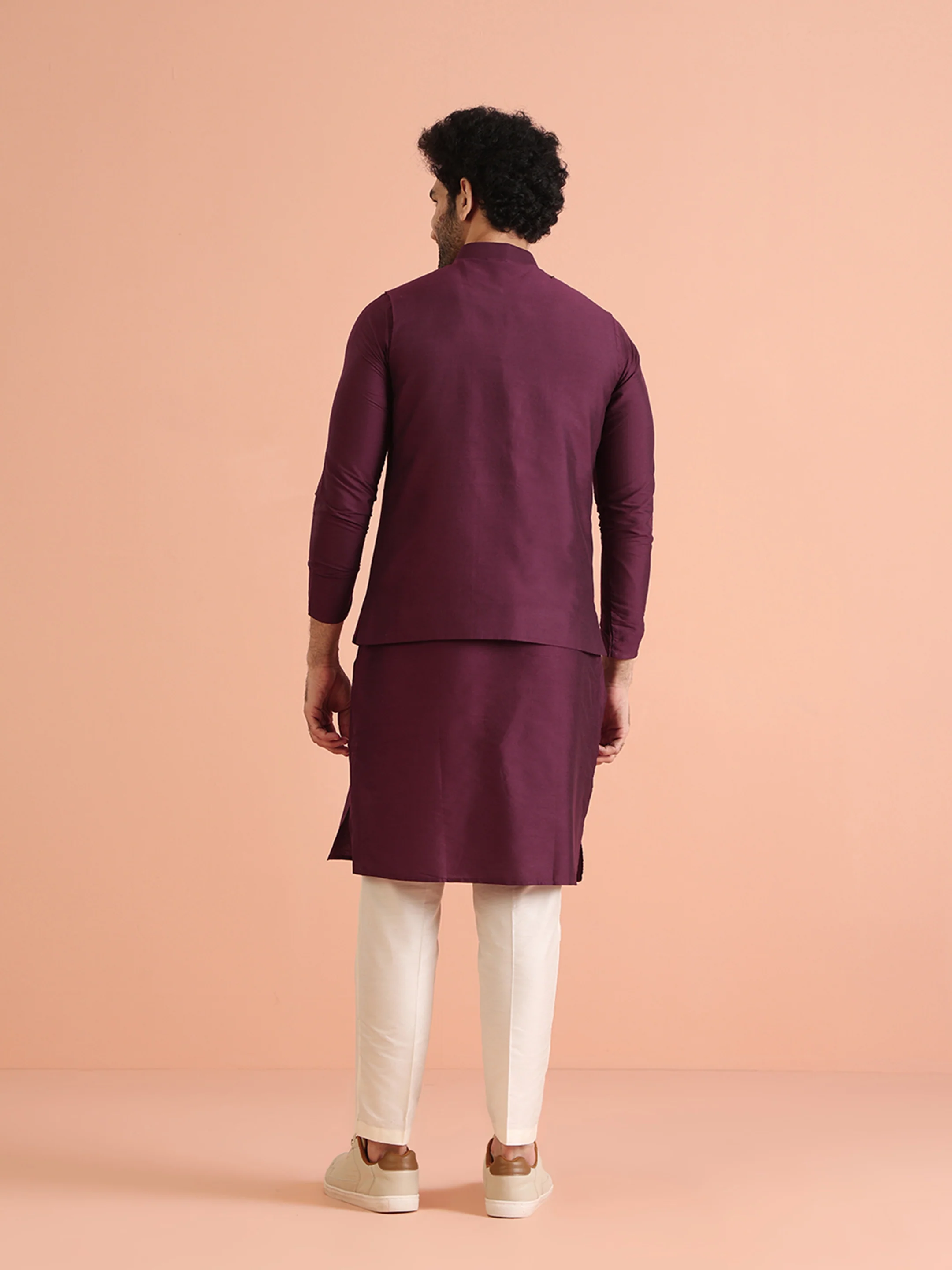 Maroon Mirror Work Jacket Kurta Trouser Set - Image 4