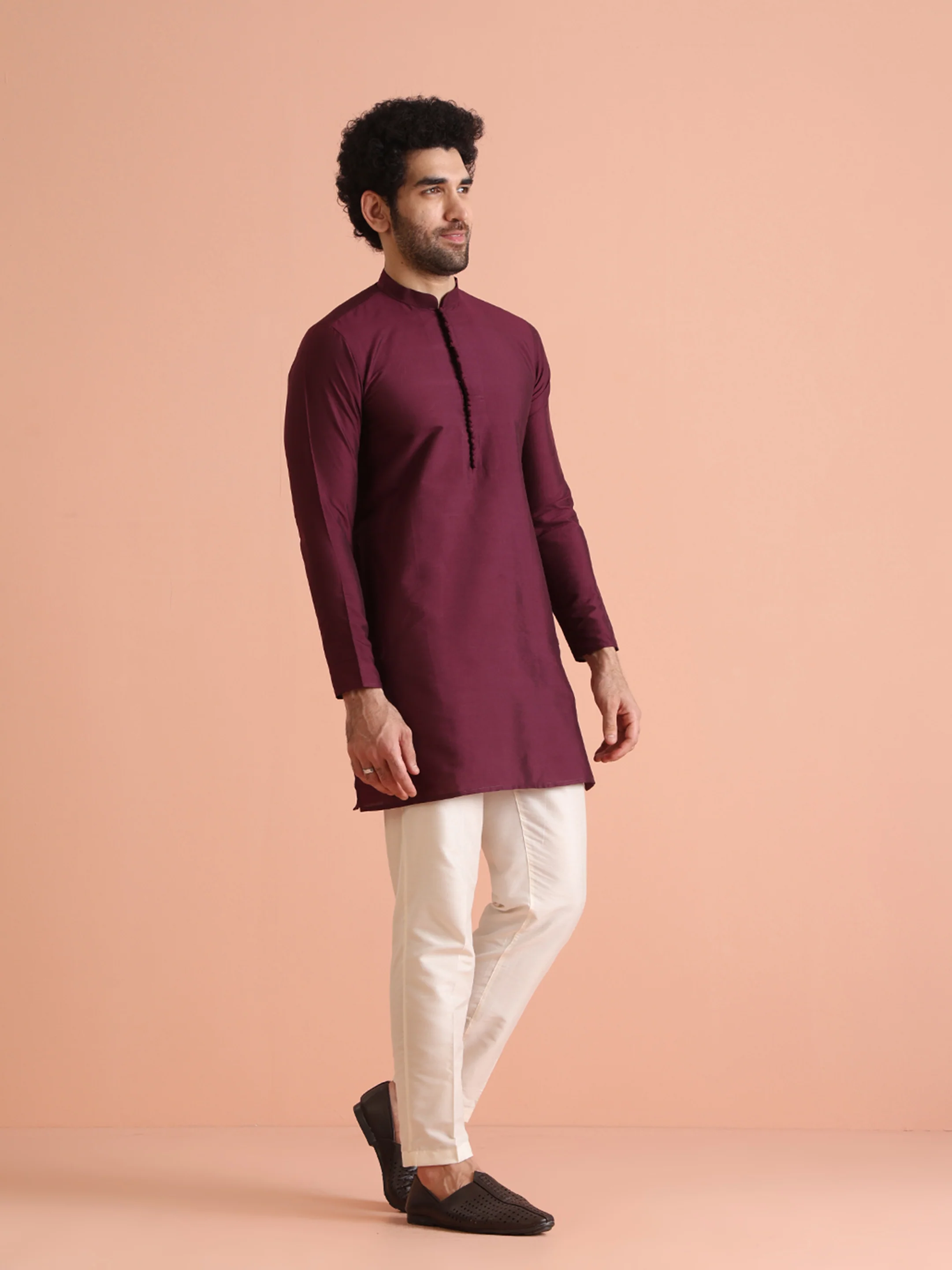 Maroon Cotton Mirror Work Nehru Jacket Set - Image 5