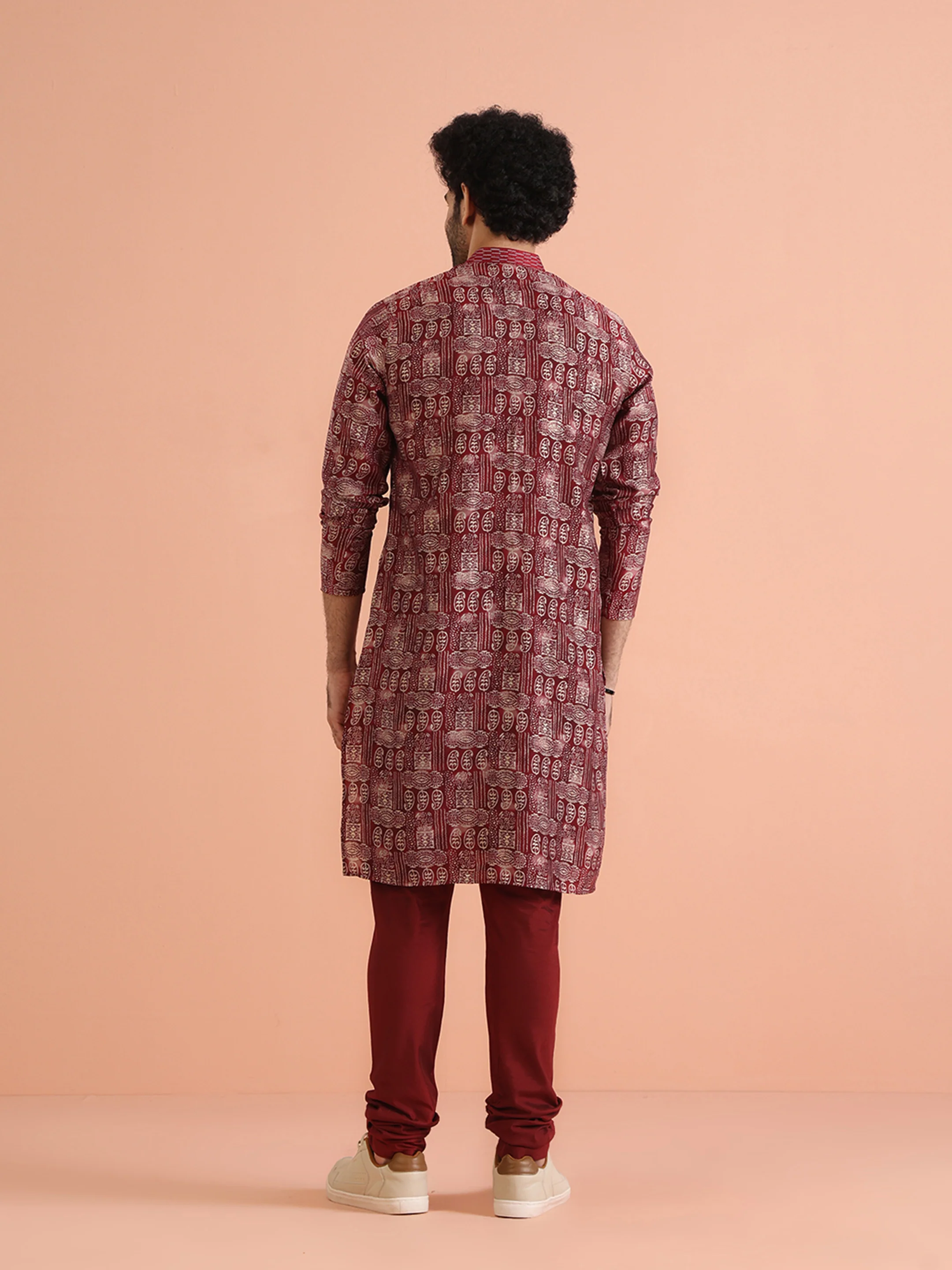 Maroon Printed Kurta Churidar Set - Image 5
