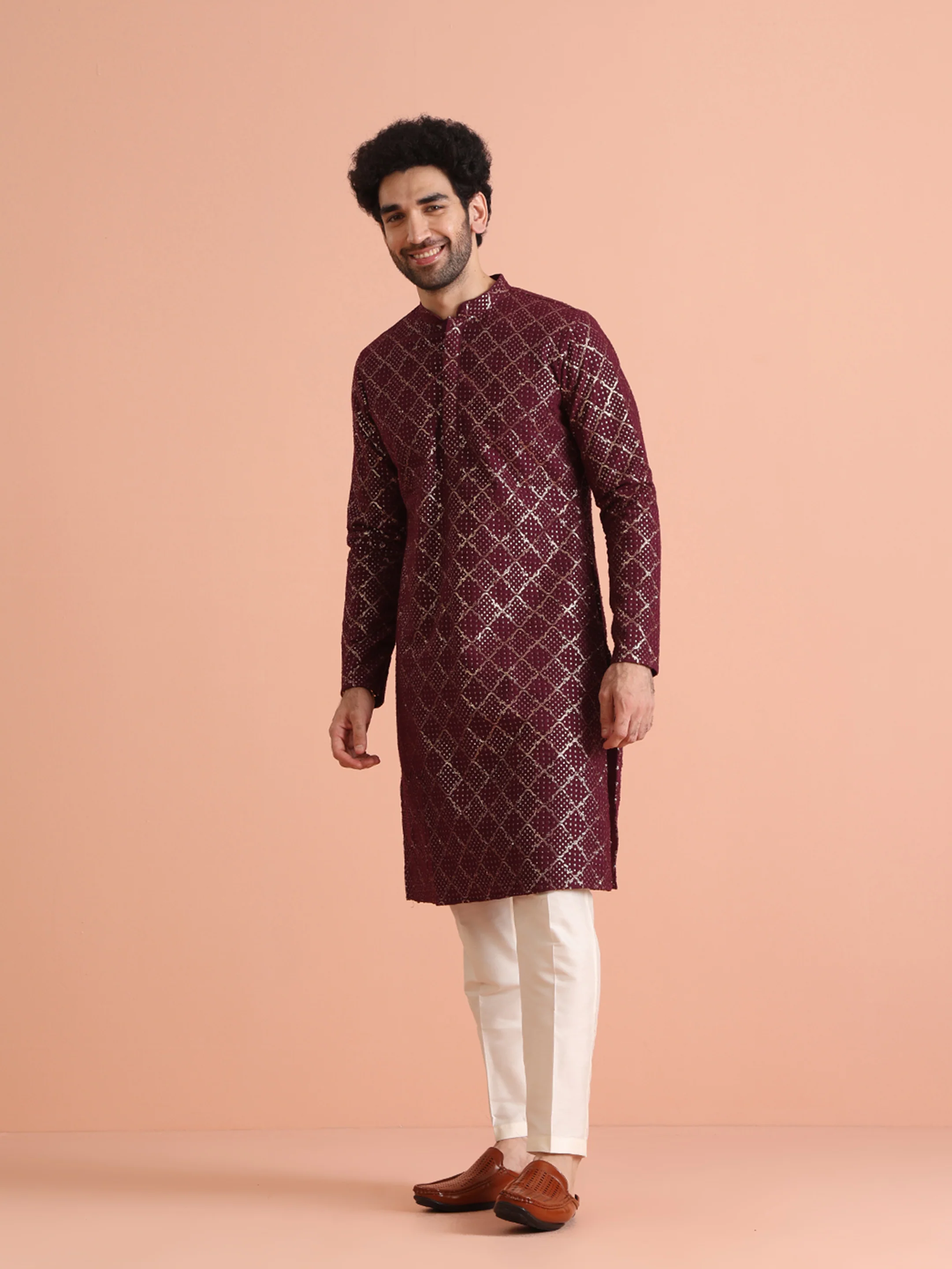 Maroon Sequin Embroidered Kurta - Image 2