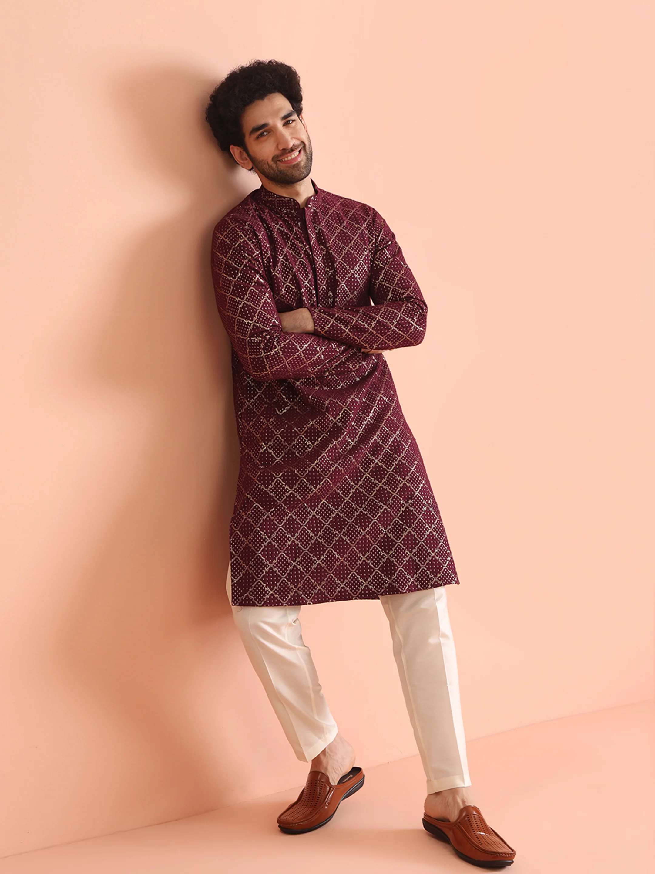 Maroon Sequin Embroidered Kurta - Image 6