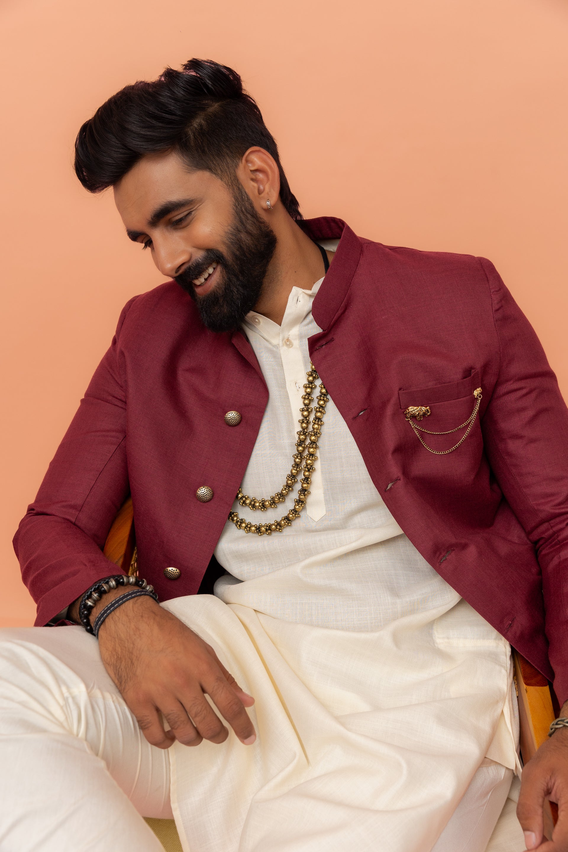 Maroon Silk Blend Solid Sherwani Achkan Churidar - Image 7