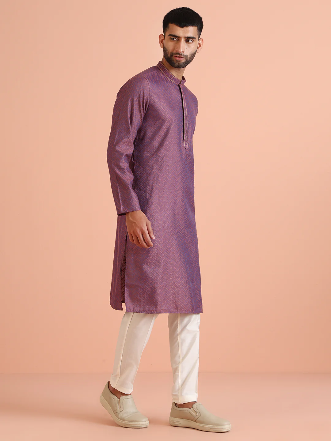 Purple Art Silk Textured Kurta - Image 2
