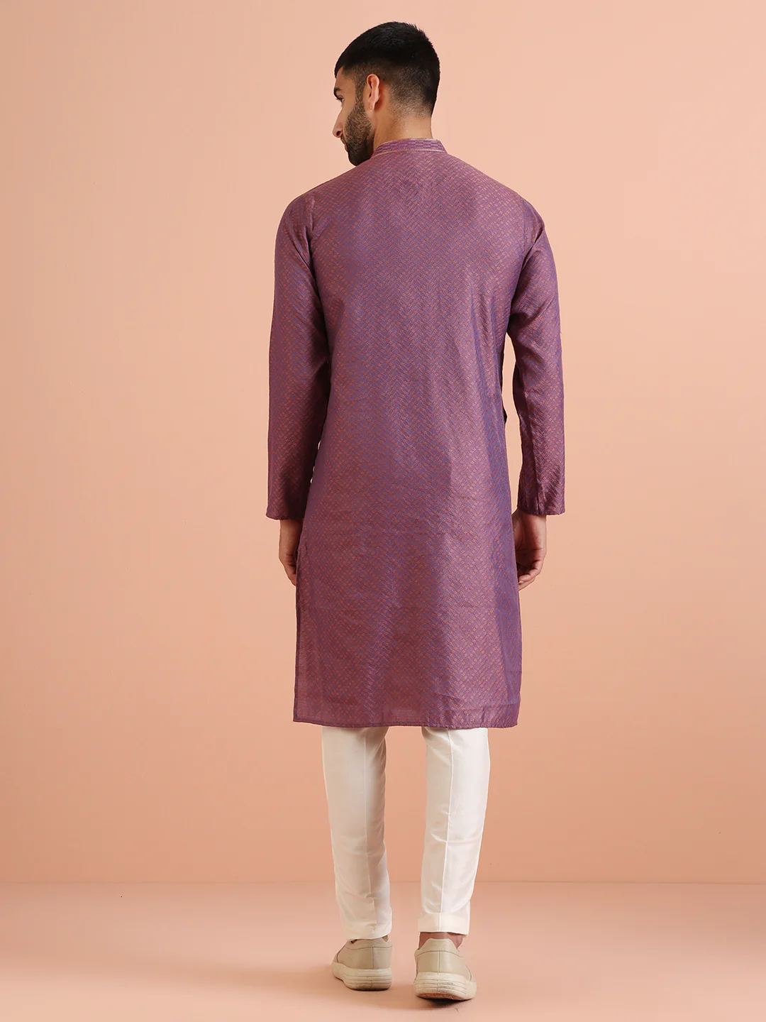 Purple Art Silk Textured Kurta - Image 4